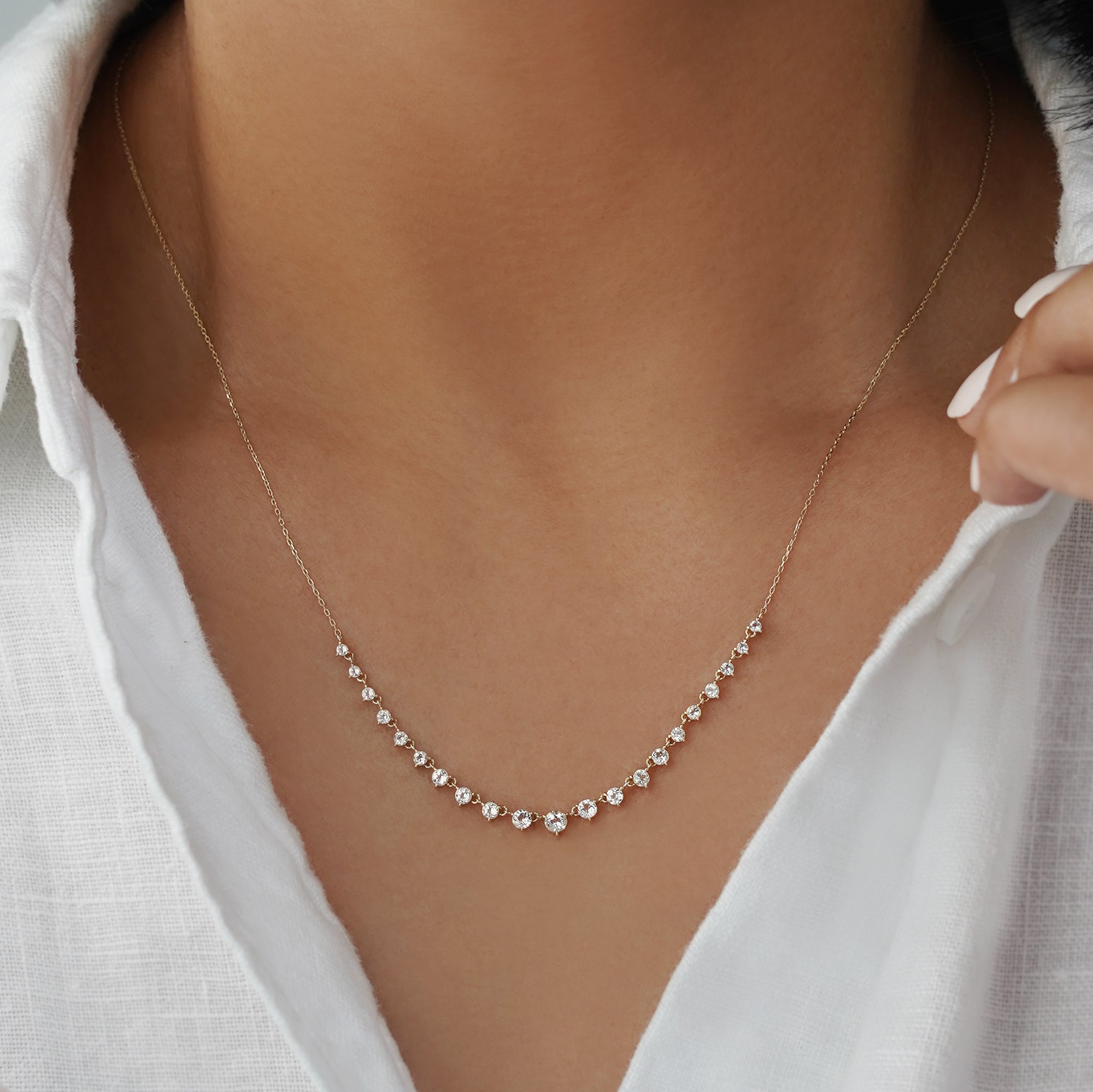 White Topaz Necklace - Solid 14K Yellow Gold | BITS OF BALI JEWELRY