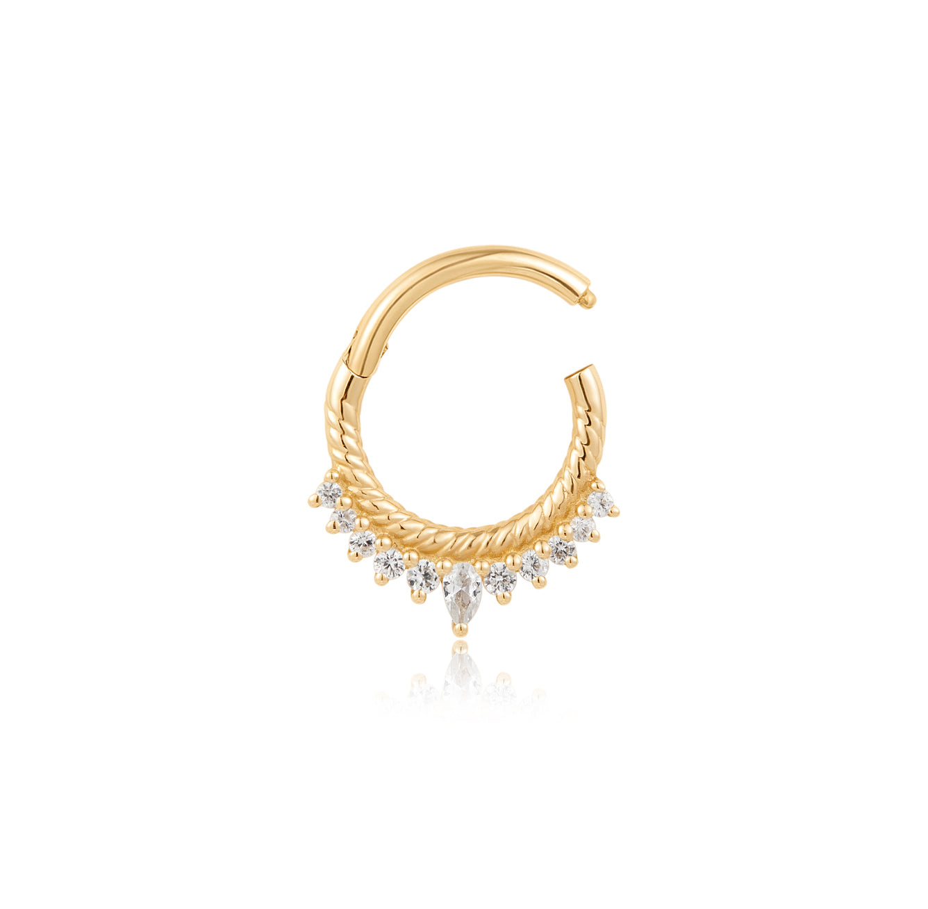 White Sapphire Crown Clicker Earrings - Solid 14K Yellow Gold | BITS OF BALI JEWELRY