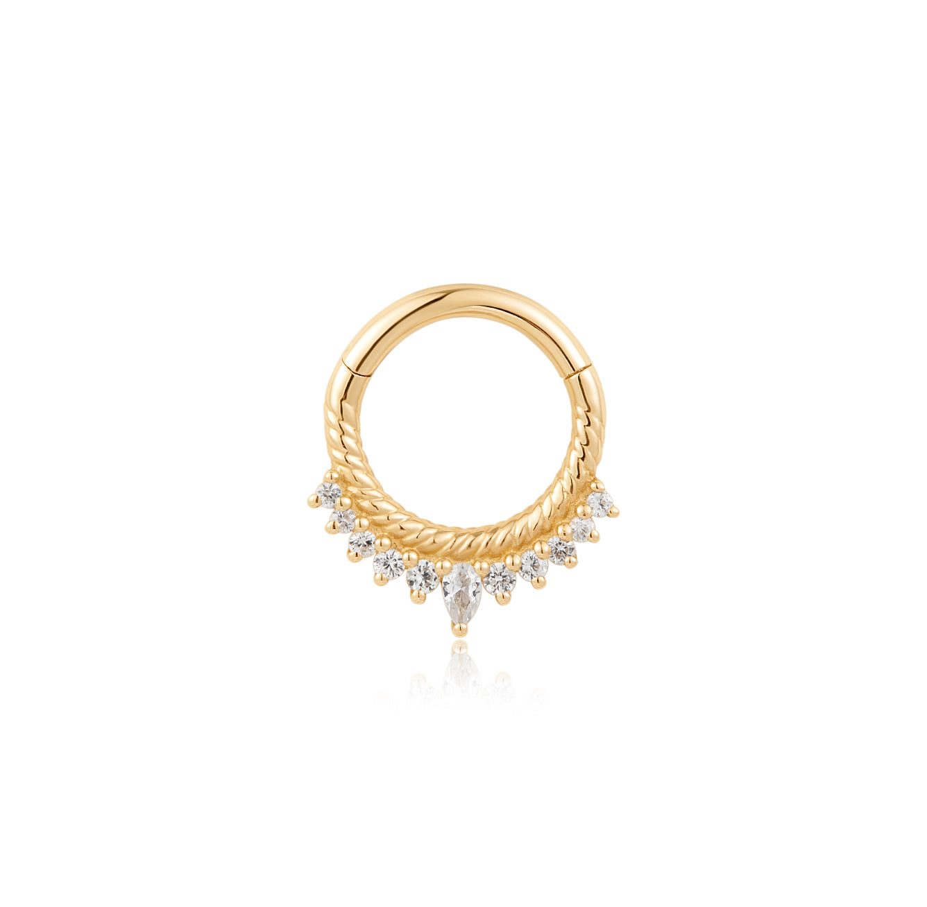 White Sapphire Crown Clicker Earrings - Solid 14K Yellow Gold | BITS OF BALI JEWELRY