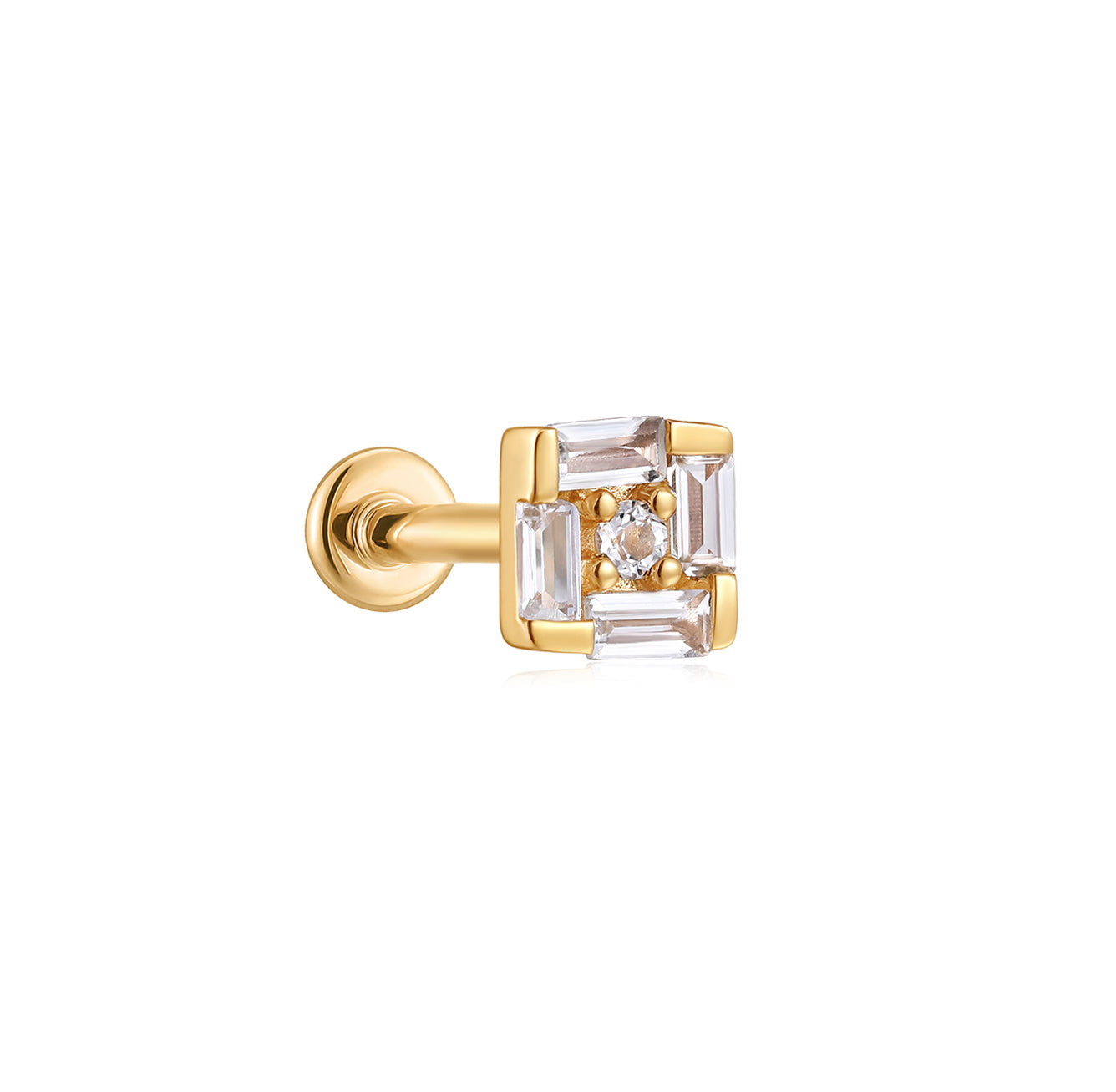 White Topaz Square Illusion Flat Back Stud Earrings - Solid 14K Yellow Gold | BITS OF BALI JEWELRY