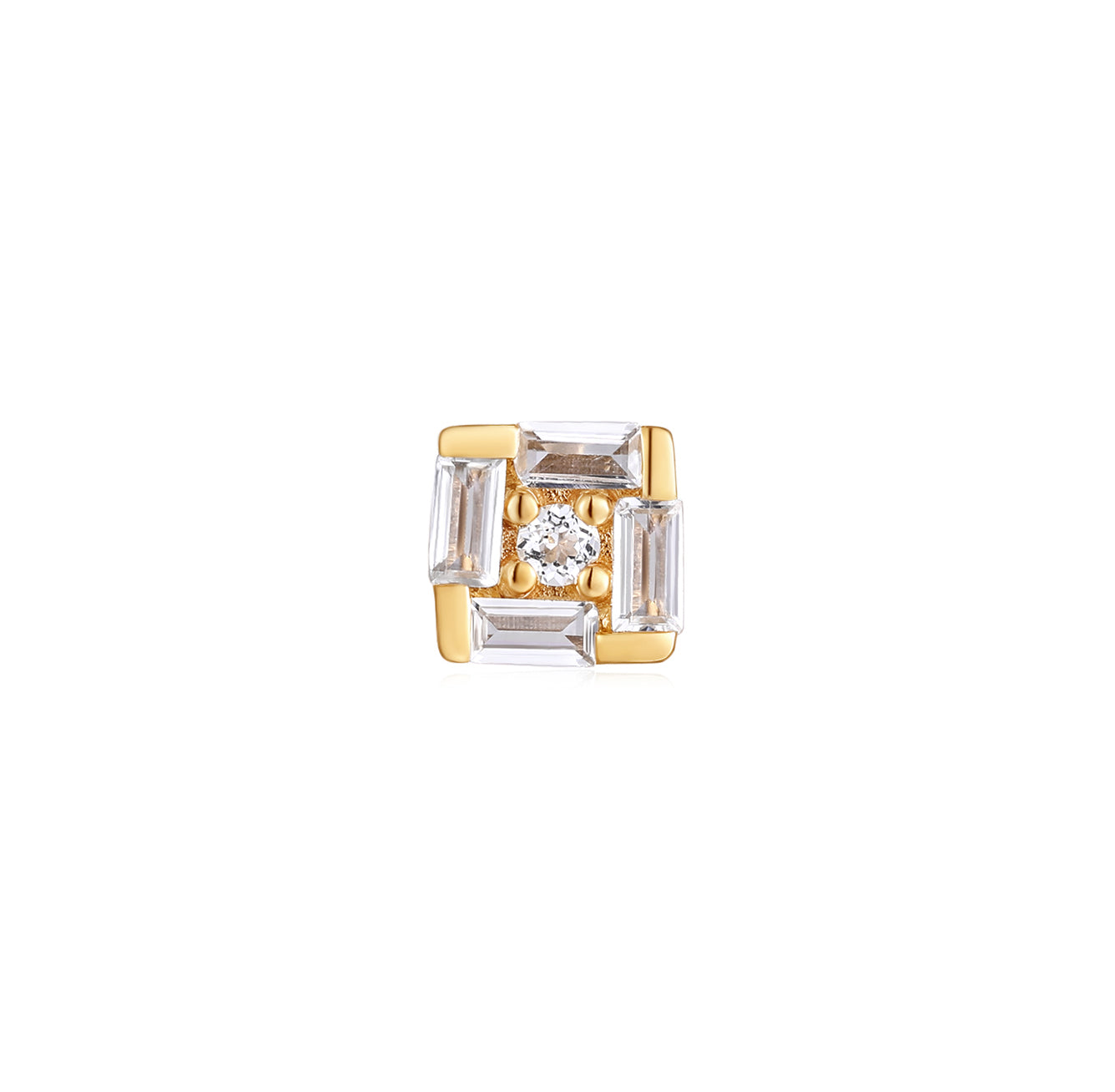 White Topaz Square Illusion Flat Back Stud Earrings - Solid 14K Yellow Gold | BITS OF BALI JEWELRY