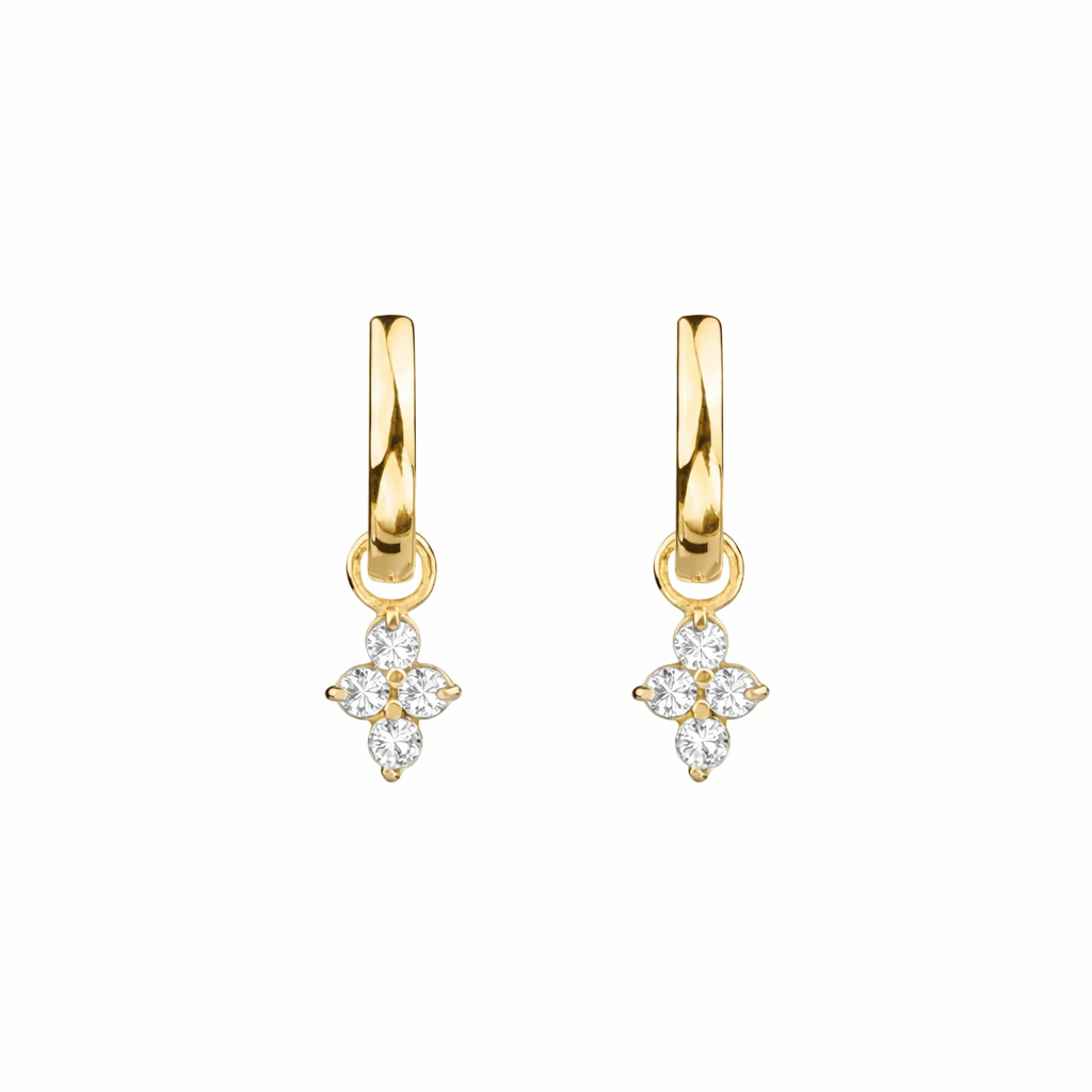 Ibu Huggies Earrings With White CZ Charms - Gold Vermeil | BITS OF BALI JEWELRY