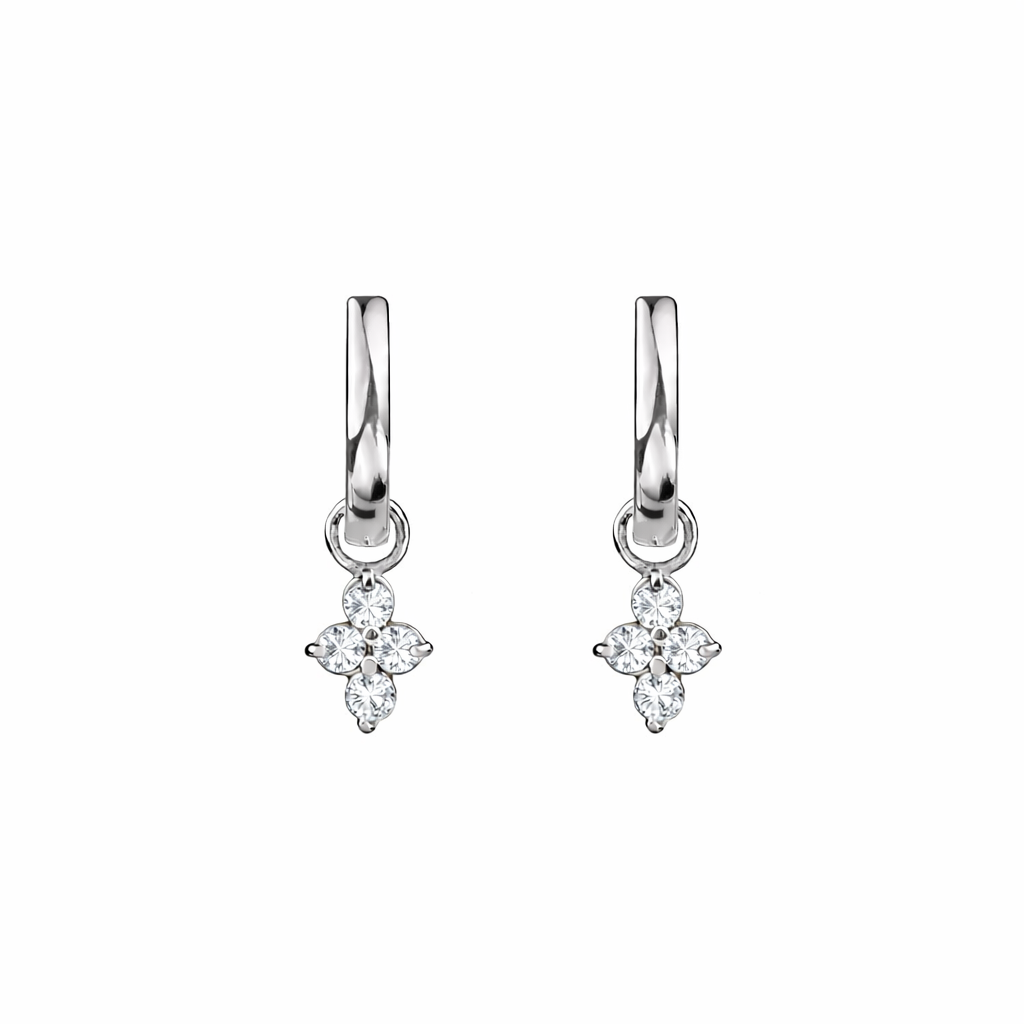Ibu Huggies Earrings With White CZ Charms - Sterling Silver | BITS OF BALI JEWELRY