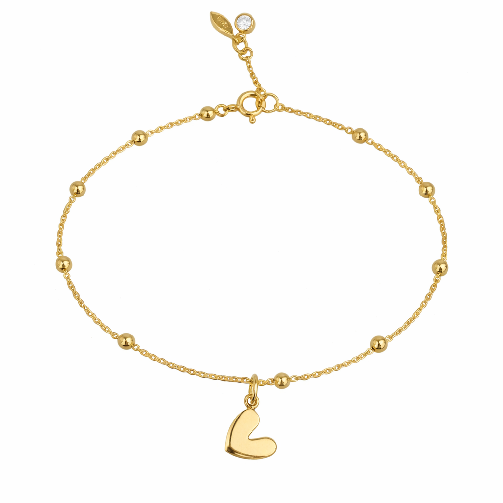 Heart Ball Chain Anklet - Gold Vermeil