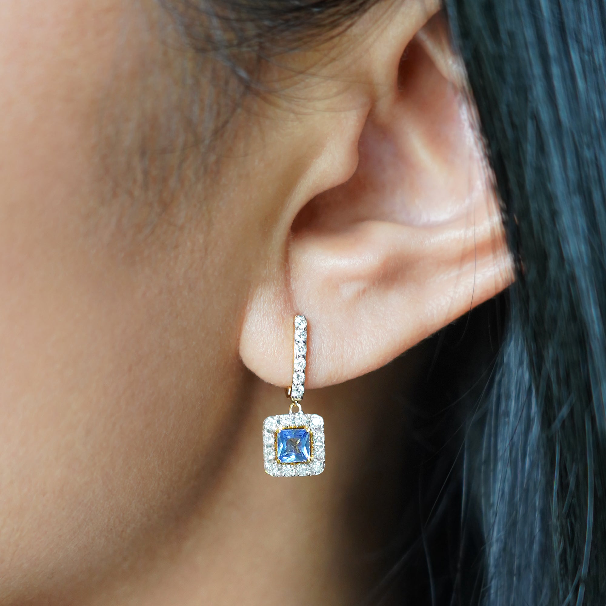 Blue Sapphire & Diamond Earrings 13 - Solid 18K Yellow Gold | BITS OF BALI JEWELRY