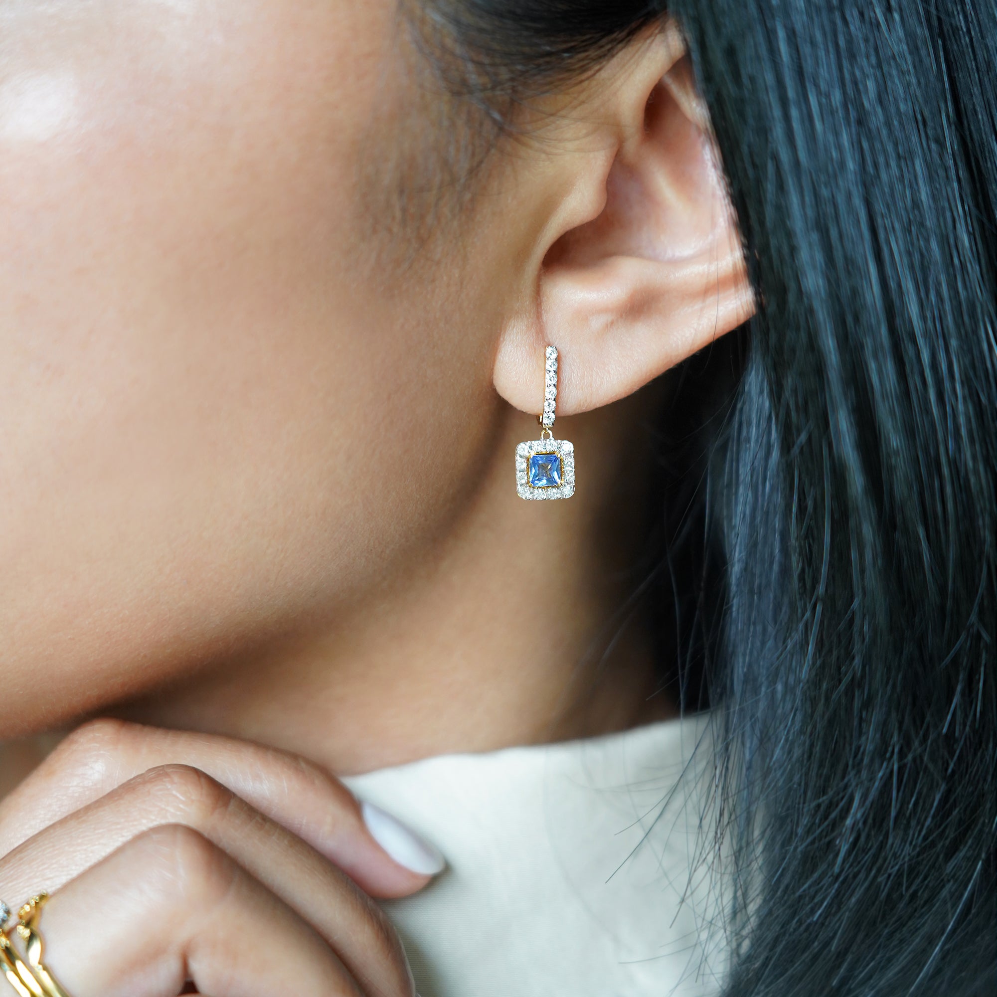 Blue Sapphire & Diamond Earrings 13 - Solid 18K Yellow Gold | BITS OF BALI JEWELRY