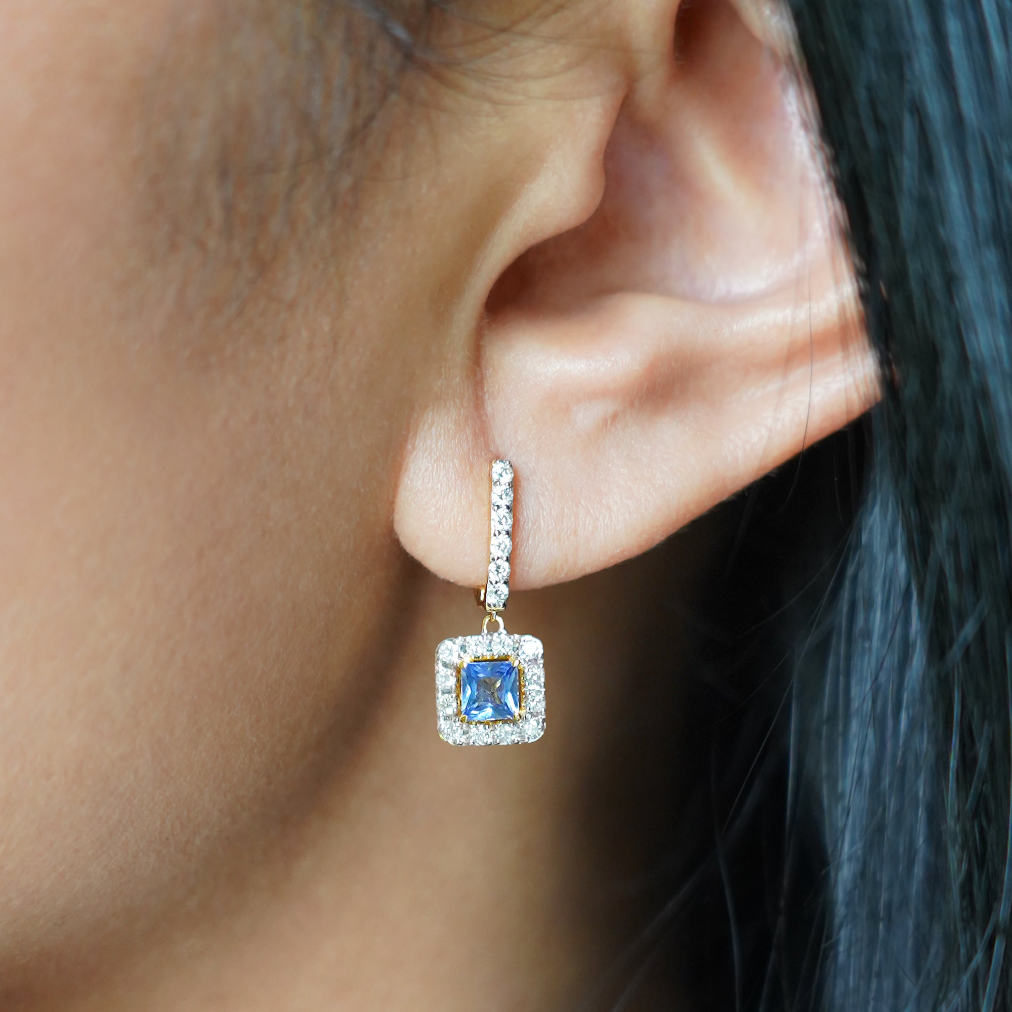 Blue Sapphire & Diamond Earrings 13 - Solid 18K Yellow Gold | BITS OF BALI JEWELRY