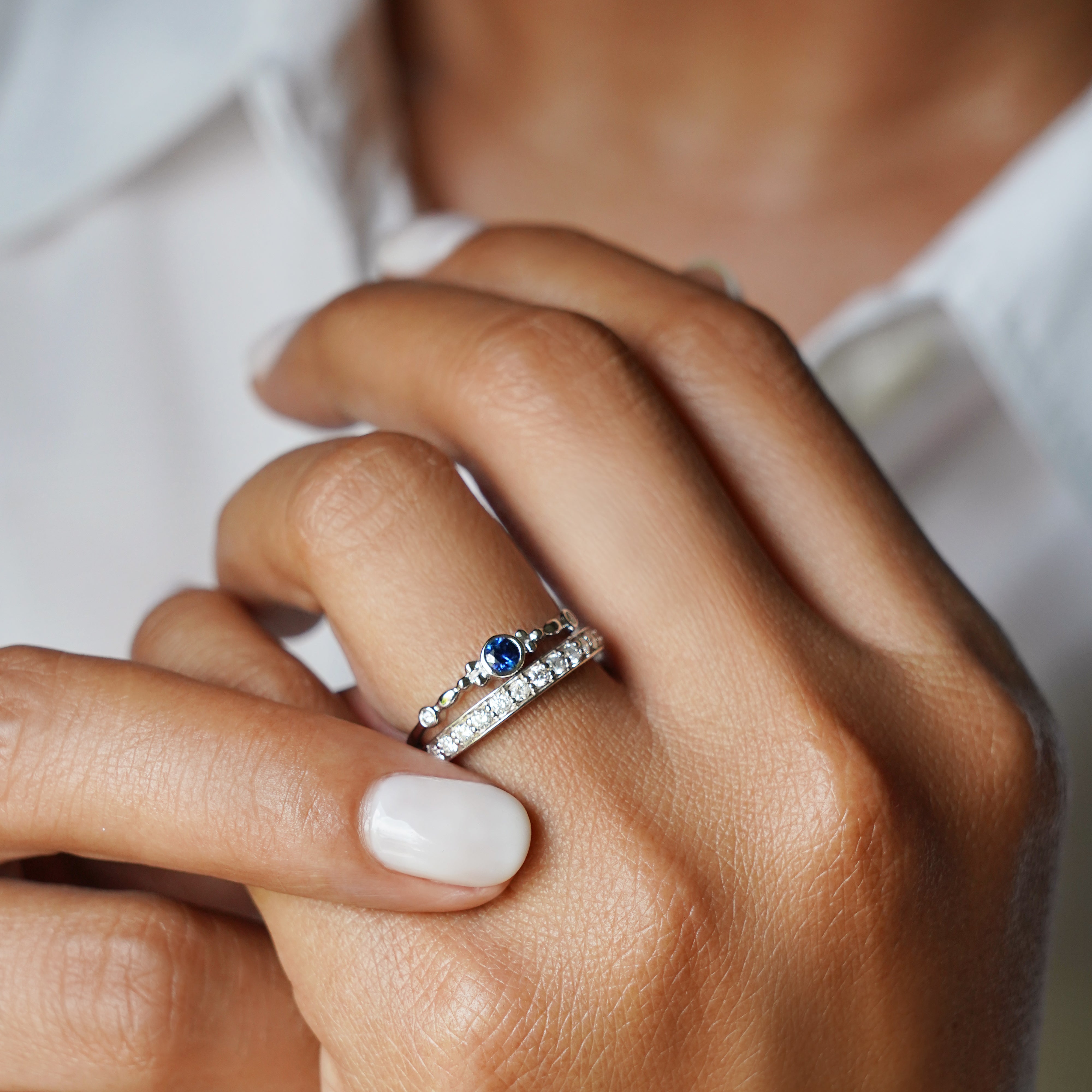 Single Blue Sapphire Ring 7 - Solid 14K White Gold | BITS OF BALI JEWELRY