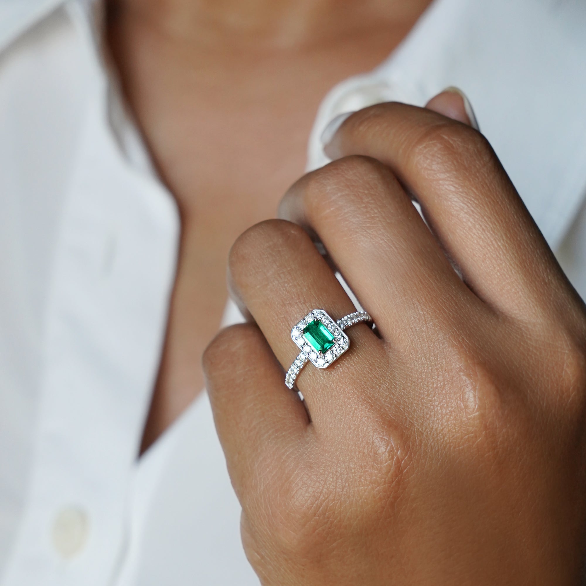 Emerald And Diamond Ring 29 - Solid 18K White Gold | BITS OF BALI JEWELRY