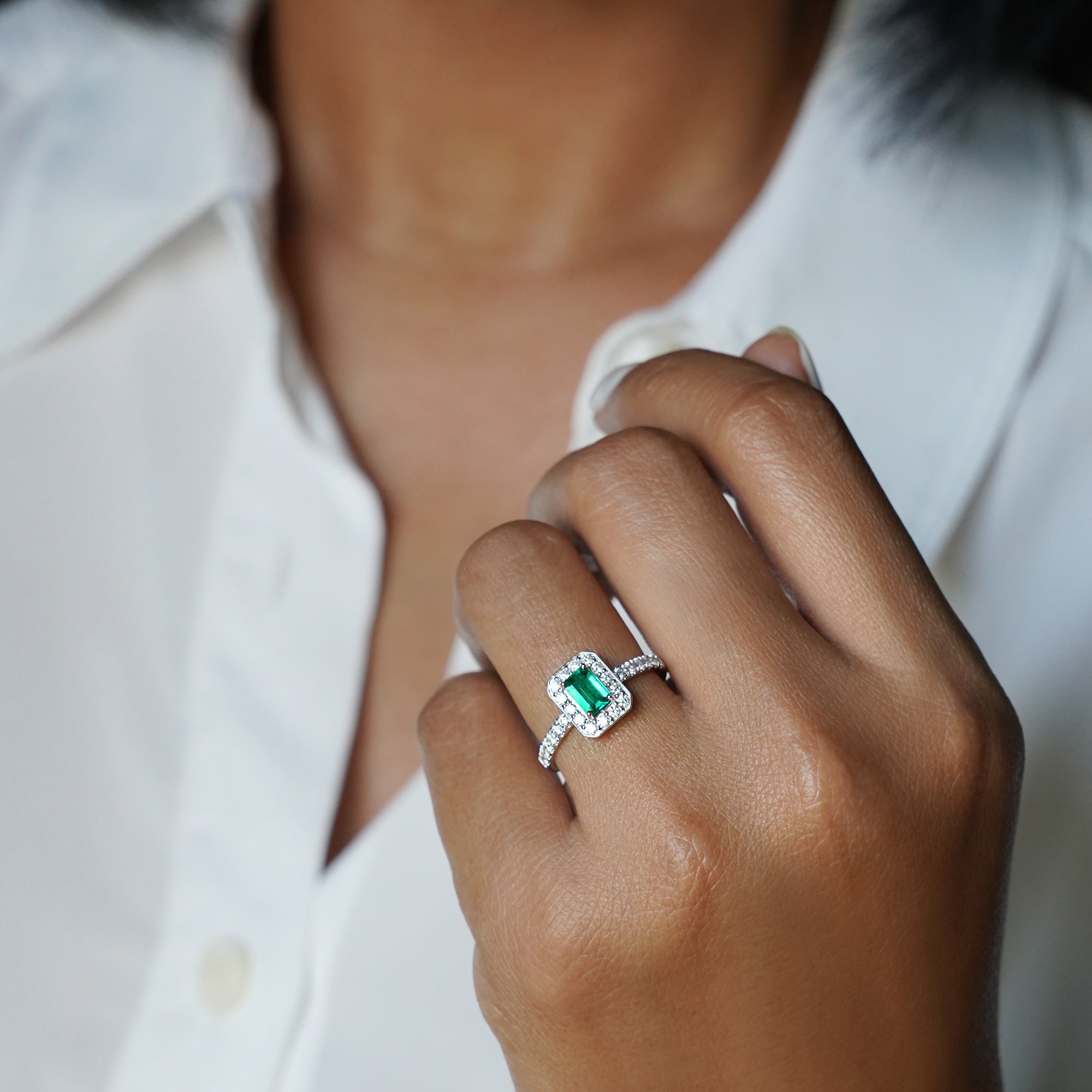 Emerald And Diamond Ring 29 - Solid 18K White Gold | BITS OF BALI JEWELRY