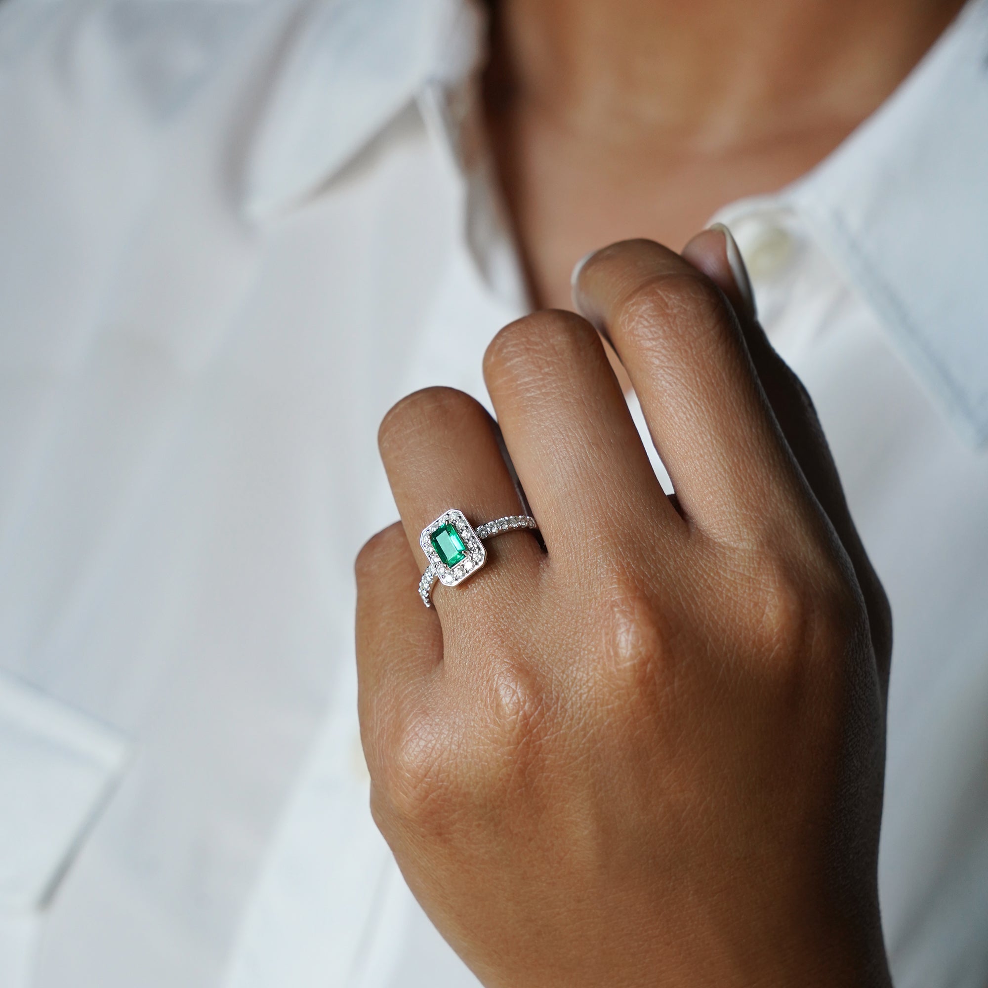Emerald And Diamond Ring 29 - Solid 18K White Gold | BITS OF BALI JEWELRY