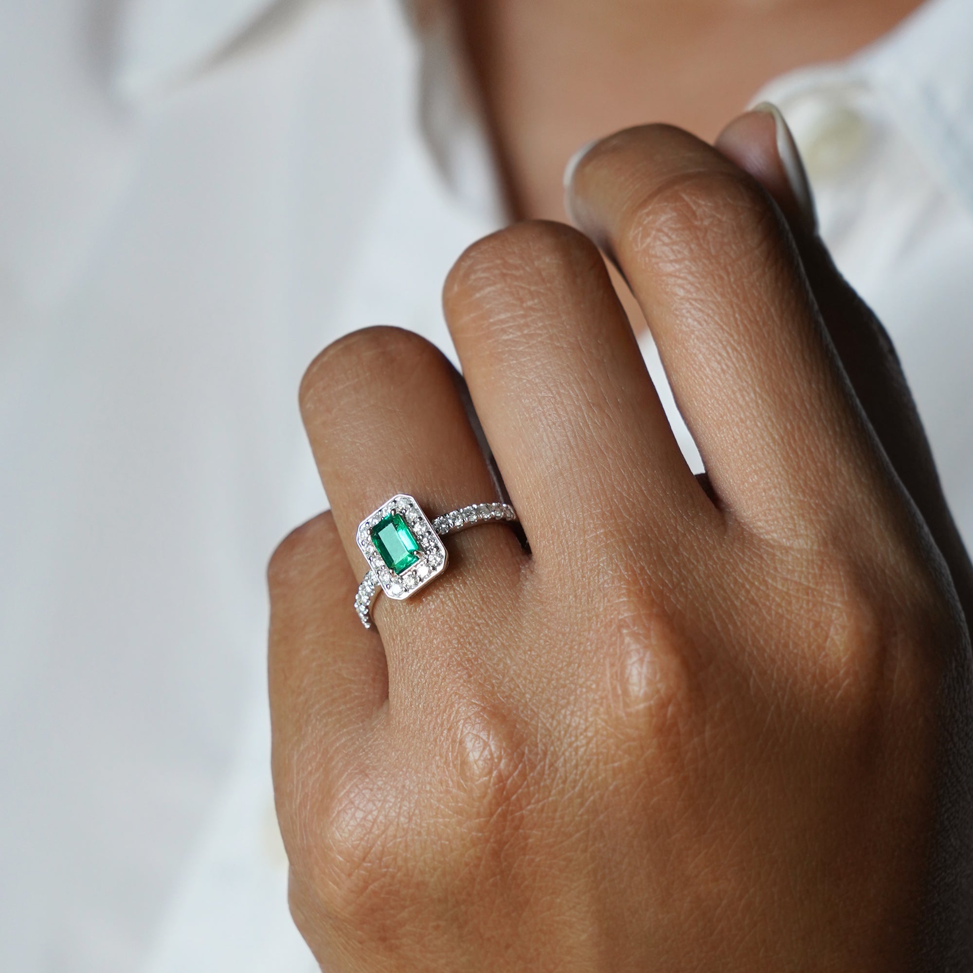 Emerald And Diamond Ring 29 - Solid 18K White Gold | BITS OF BALI JEWELRY