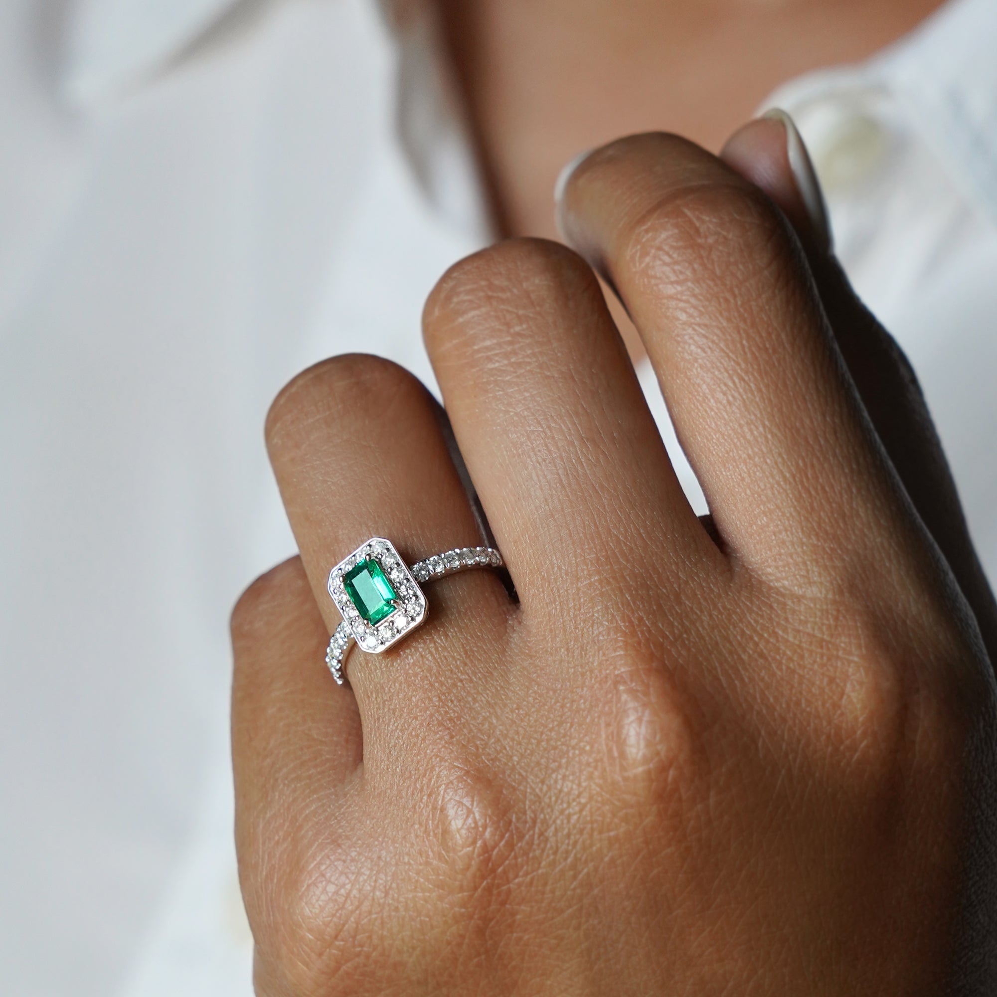 Emerald And Diamond Ring 29 - Solid 18K White Gold | BITS OF BALI JEWELRY