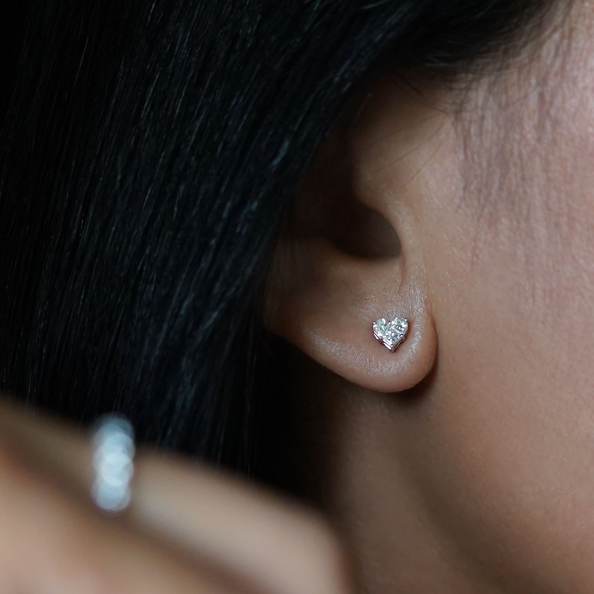 Heart Shaped Diamond Earrings 14 - Solid 18K White Gold | BITS OF BALI JEWELRY