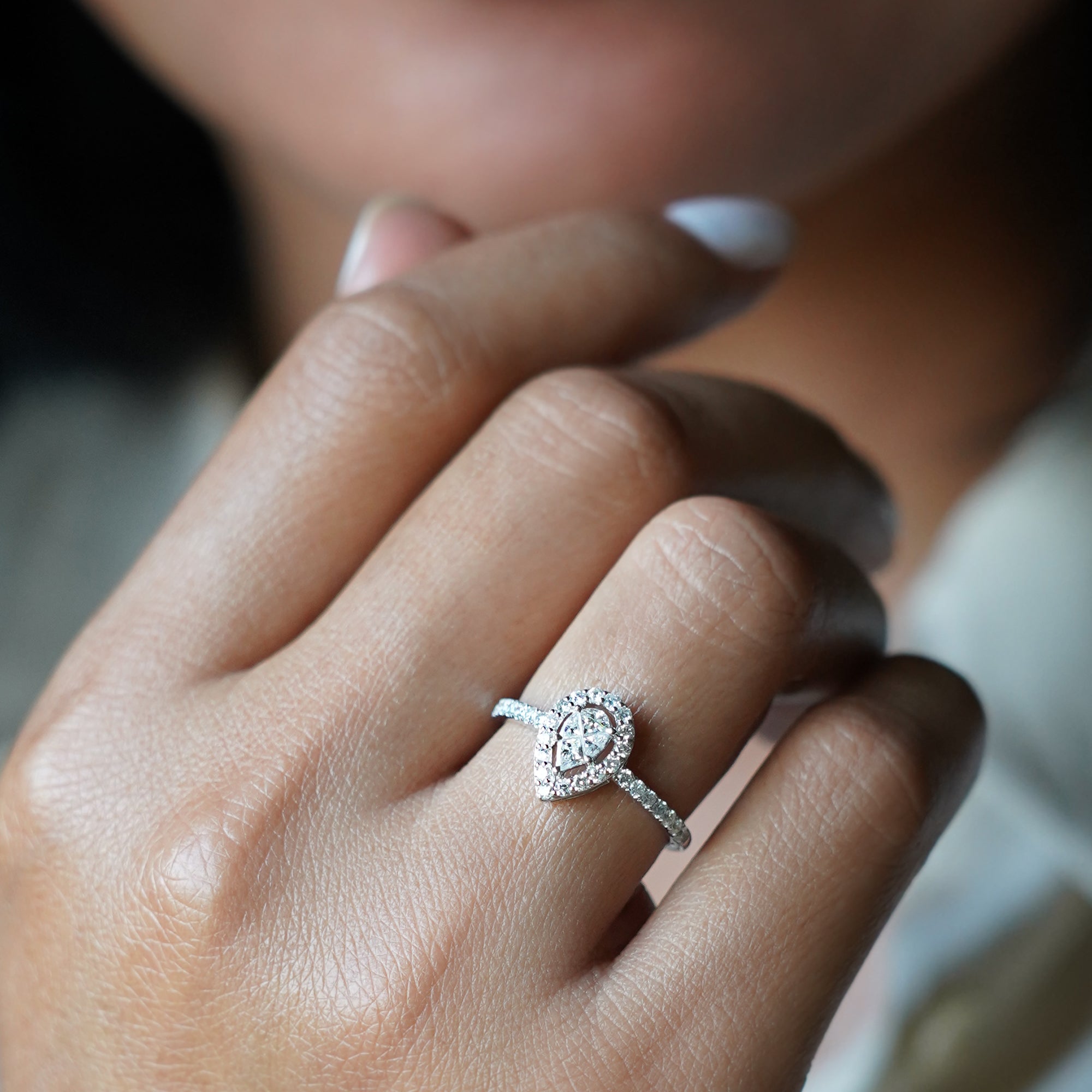 Pear Shaped Diamond With Halo Ring 28 - Solid 18K White Gold | BITS OF BALI JEWELRY