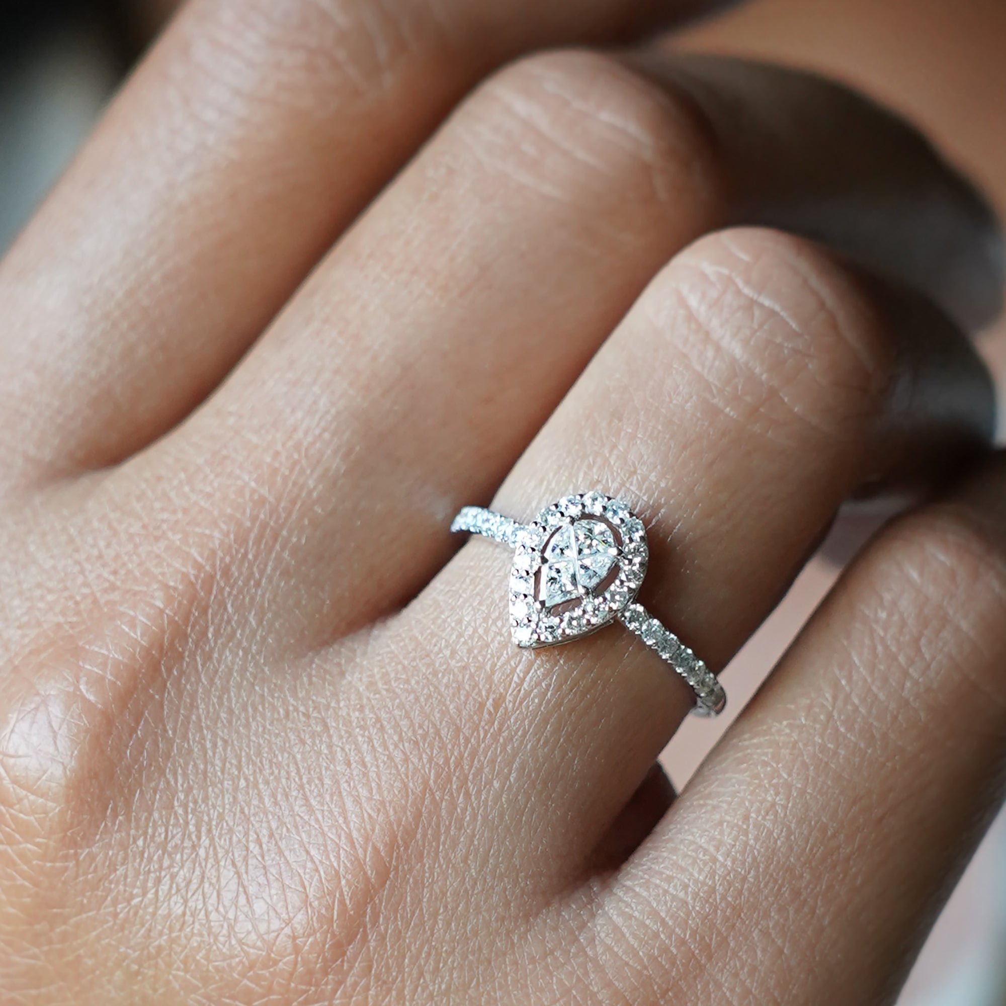Pear Shaped Diamond With Halo Ring 28 - Solid 18K White Gold | BITS OF BALI JEWELRY