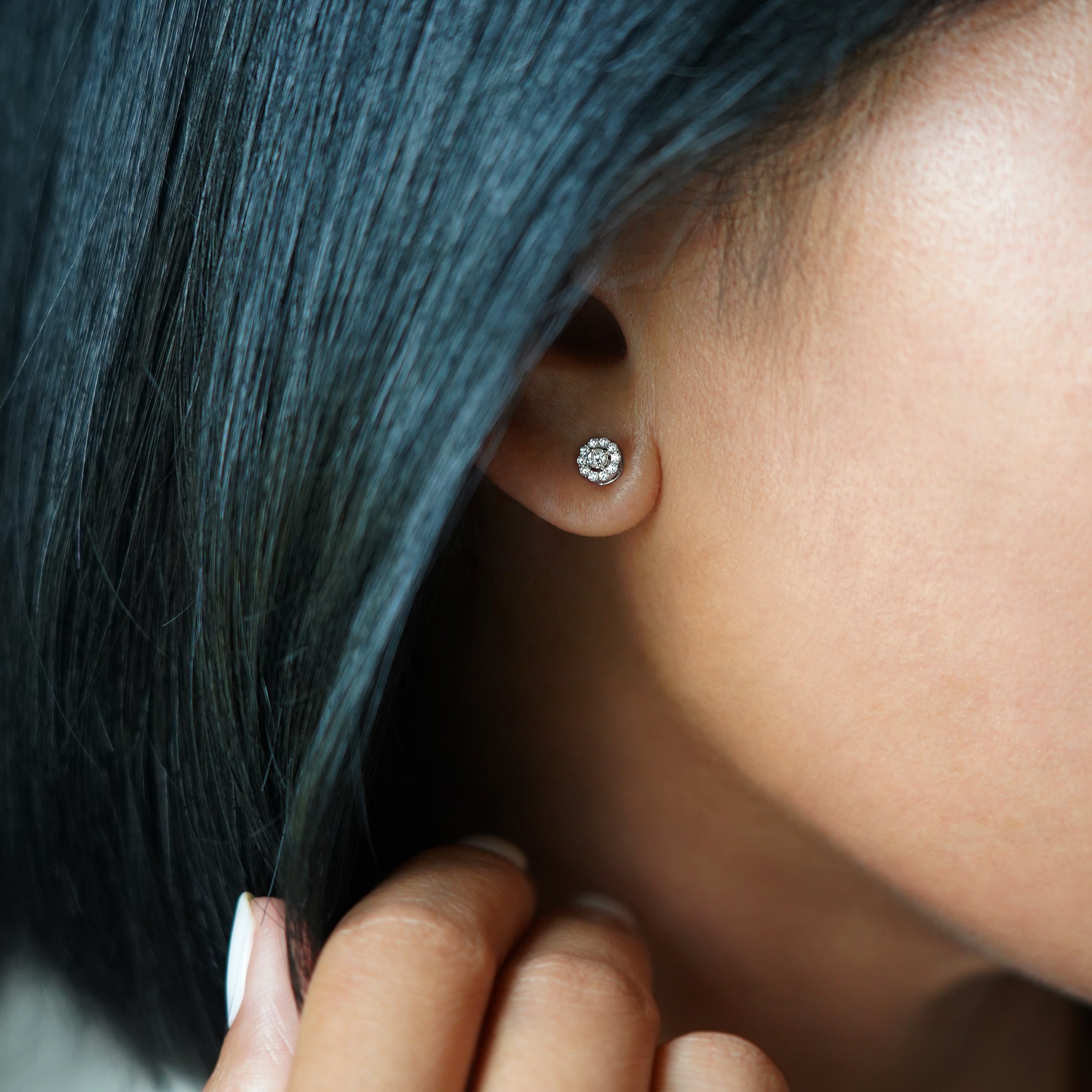 Round Diamond With Halo Earrings 17 - Solid Yellow & White Gold | BITS OF BALI JEWELRY