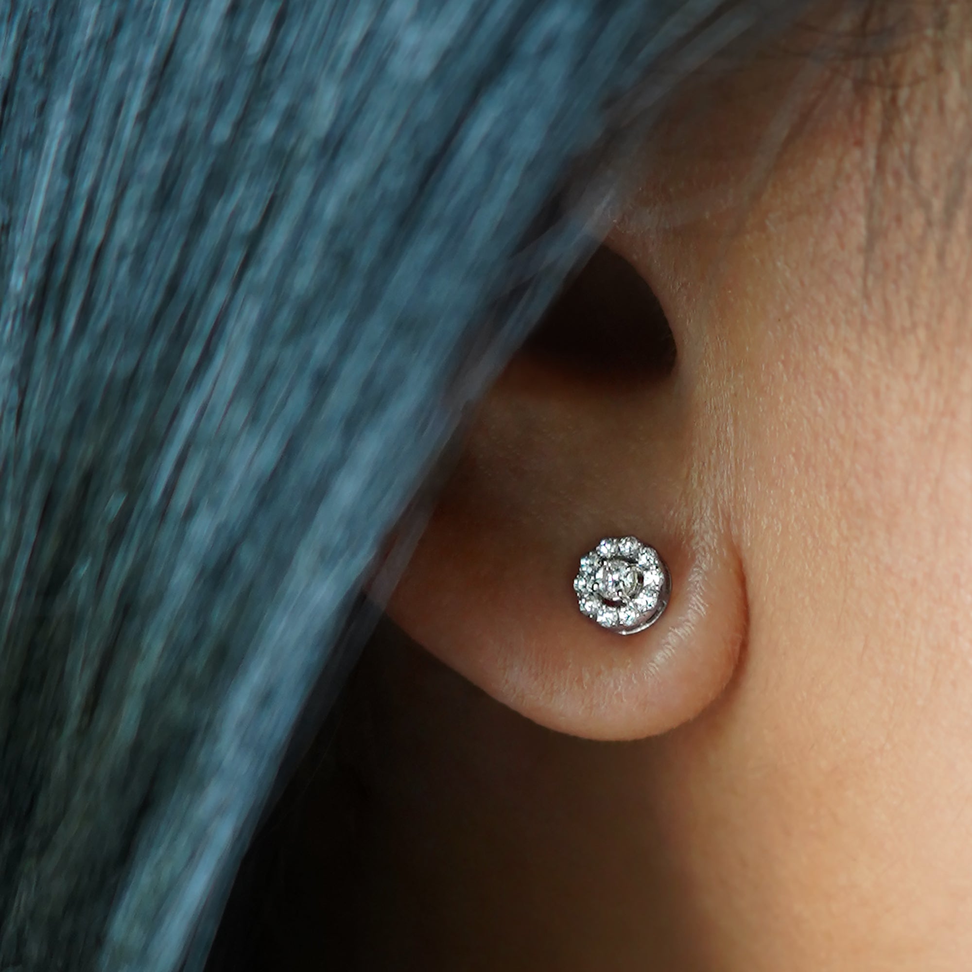 Round Diamond With Halo Earrings 17 - Solid Yellow & White Gold | BITS OF BALI JEWELRY