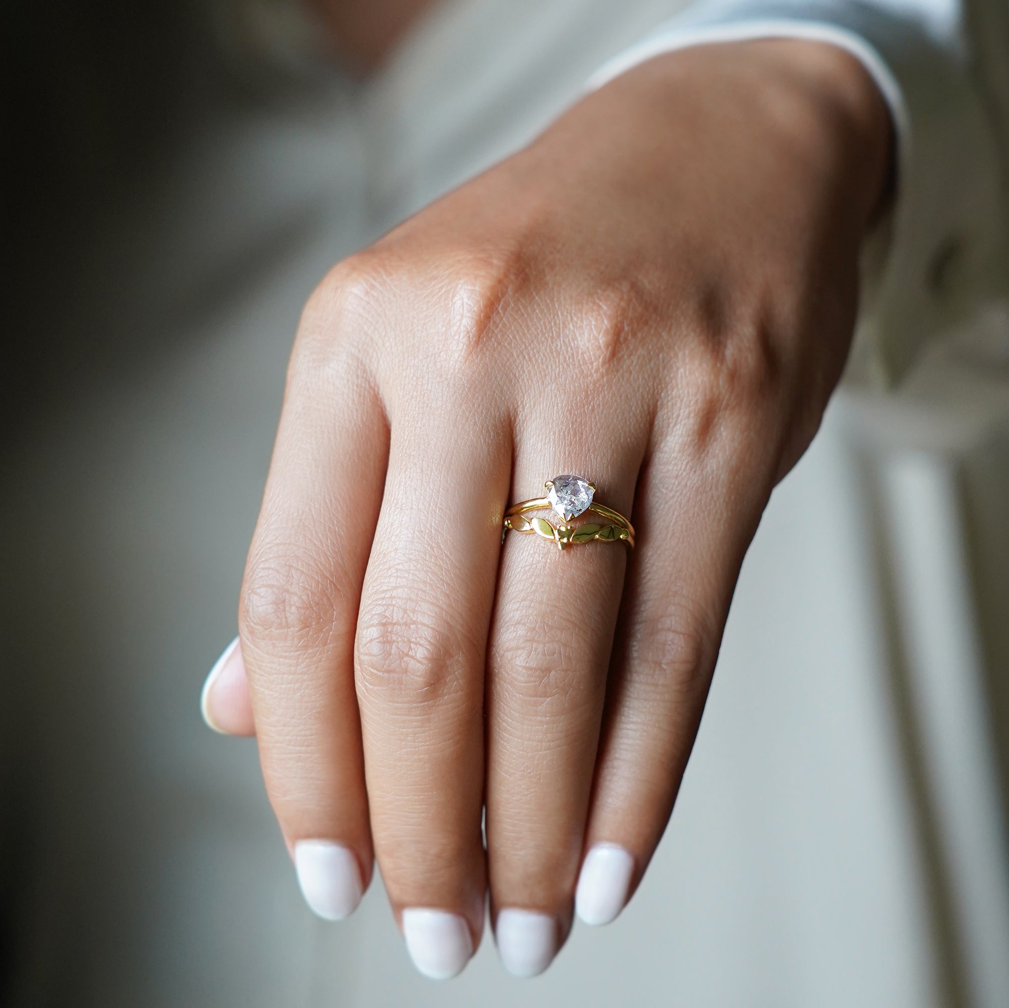 Salt & Pepper Diamond Ring - Solid 14K Yellow Gold | BITS OF BALI JEWELRY