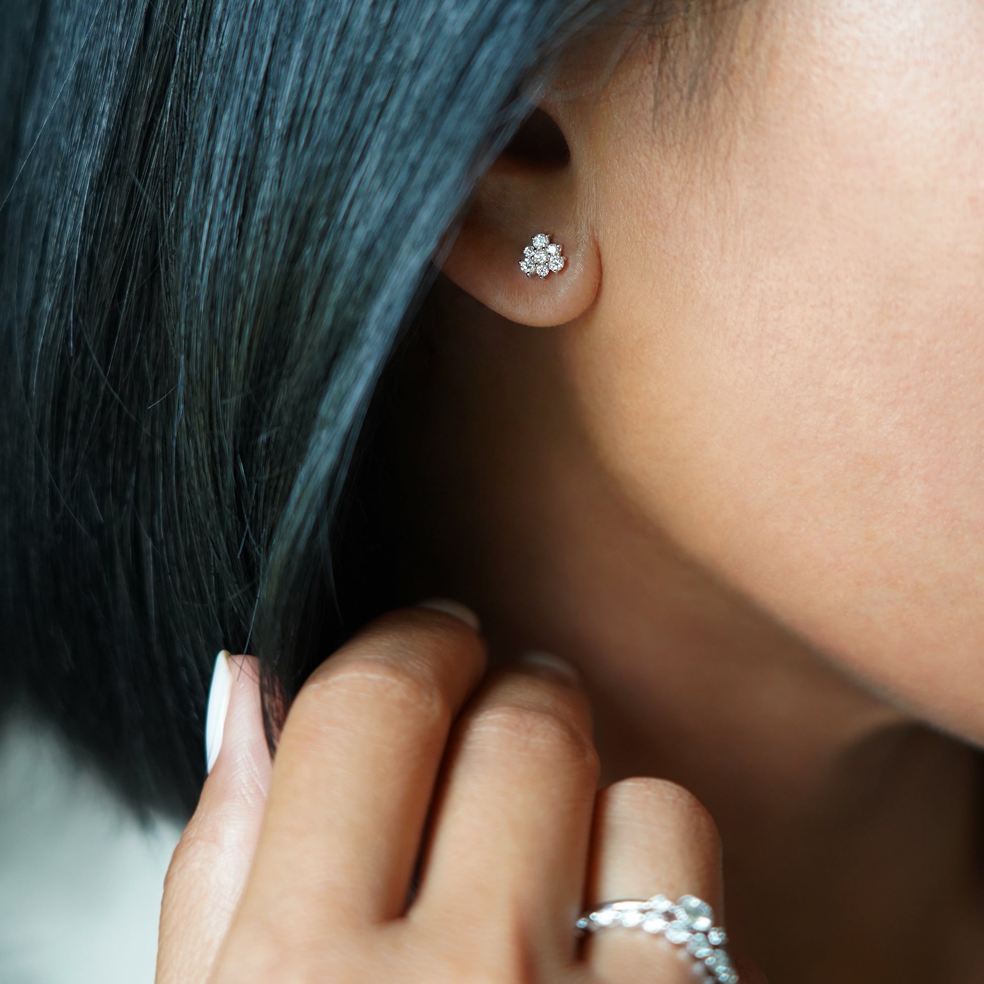 Seven Diamond Earrings 18 - Solid 18K White Gold | BITS OF BALI JEWELRY