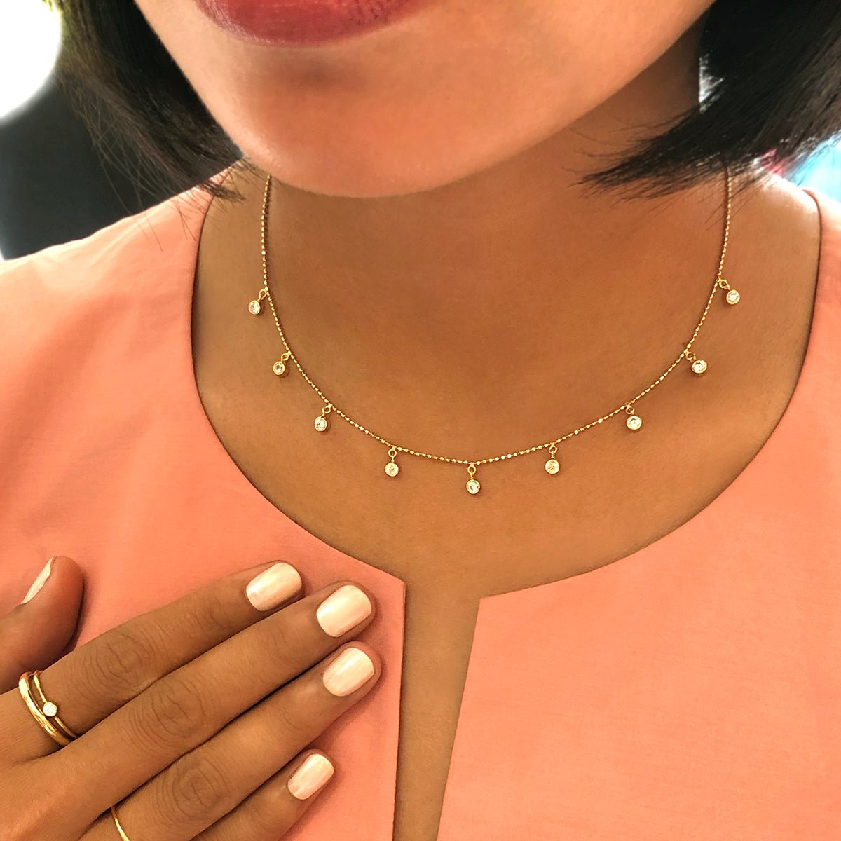 Dipta 9 Stone White Sapphire Necklace - Solid 18K Gold | BITS OF BALI JEWELRY