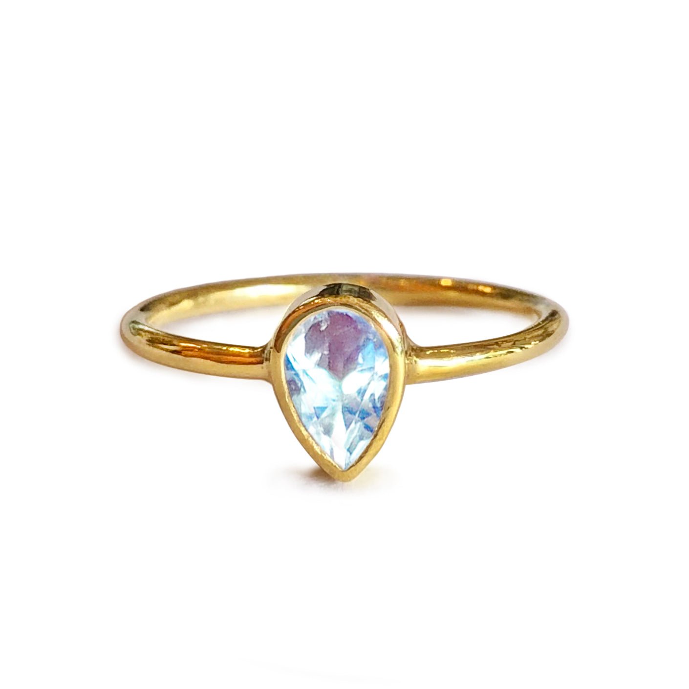 Dipta Rainbow Moonstone Ring - Solid 14K Gold | BITS OF BALI JEWELRY