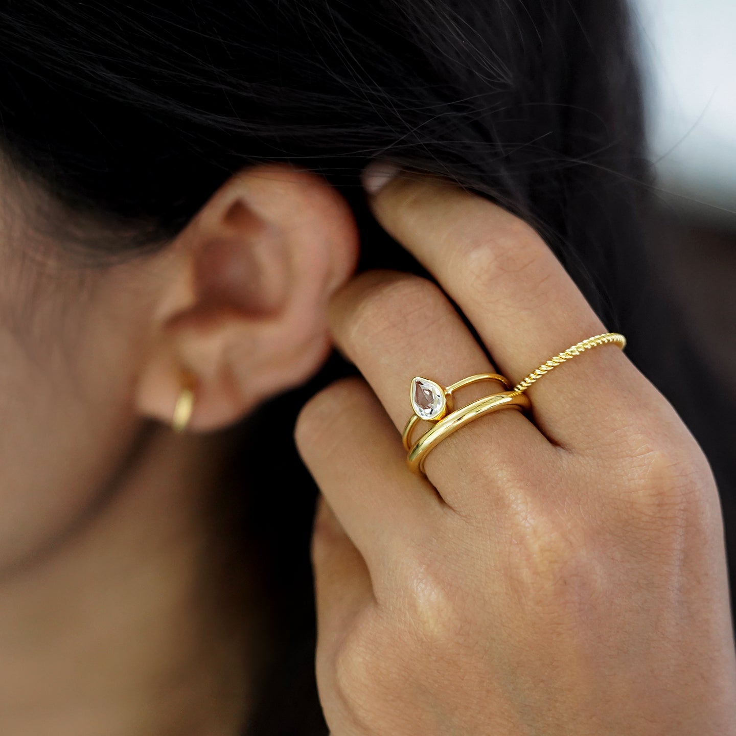 Dipta White Topaz Tear Drop Ring | BITS OF BALI JEWELRY