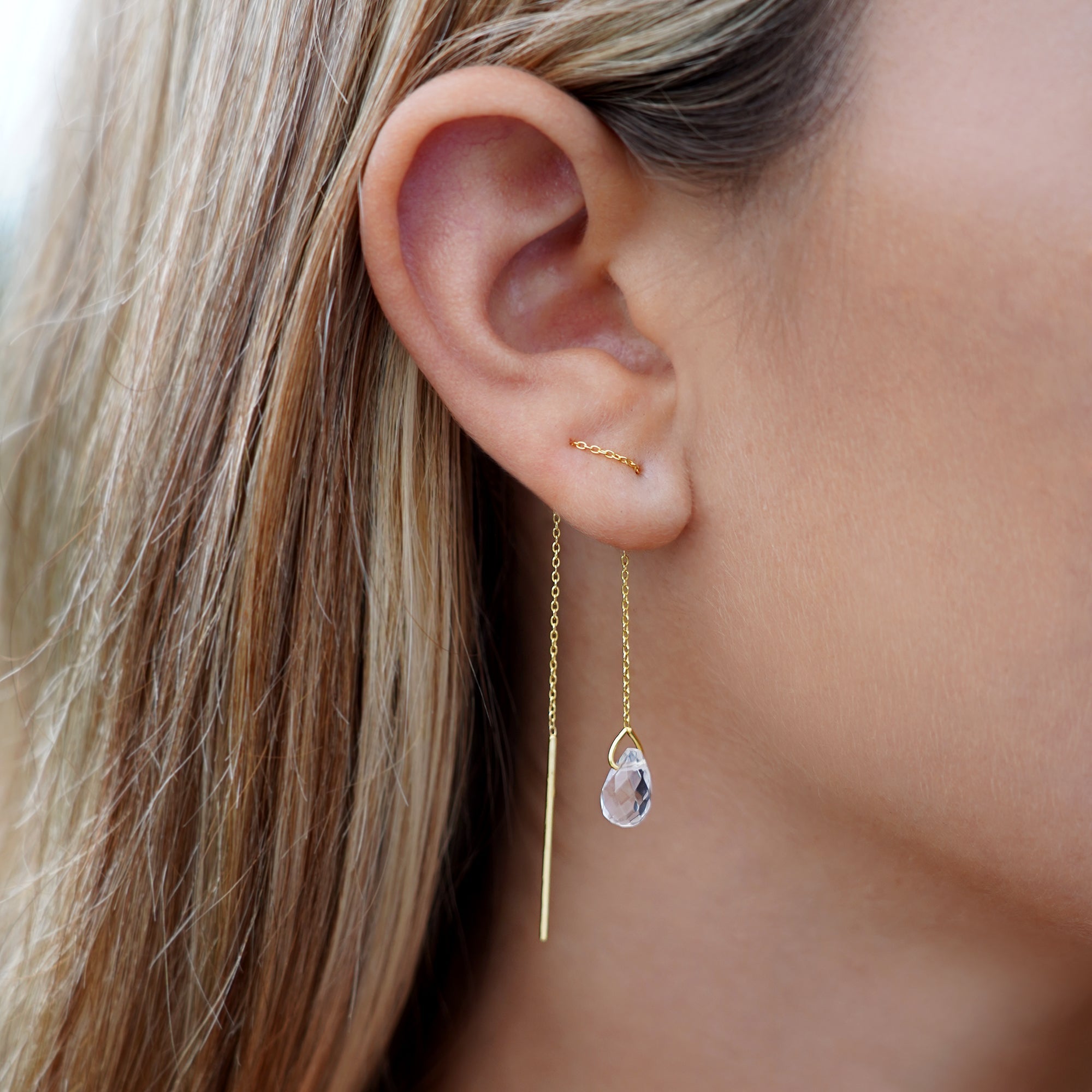 Genta Thread Chain Earrings - White Topaz | BITS OF BALI JEWELRY
