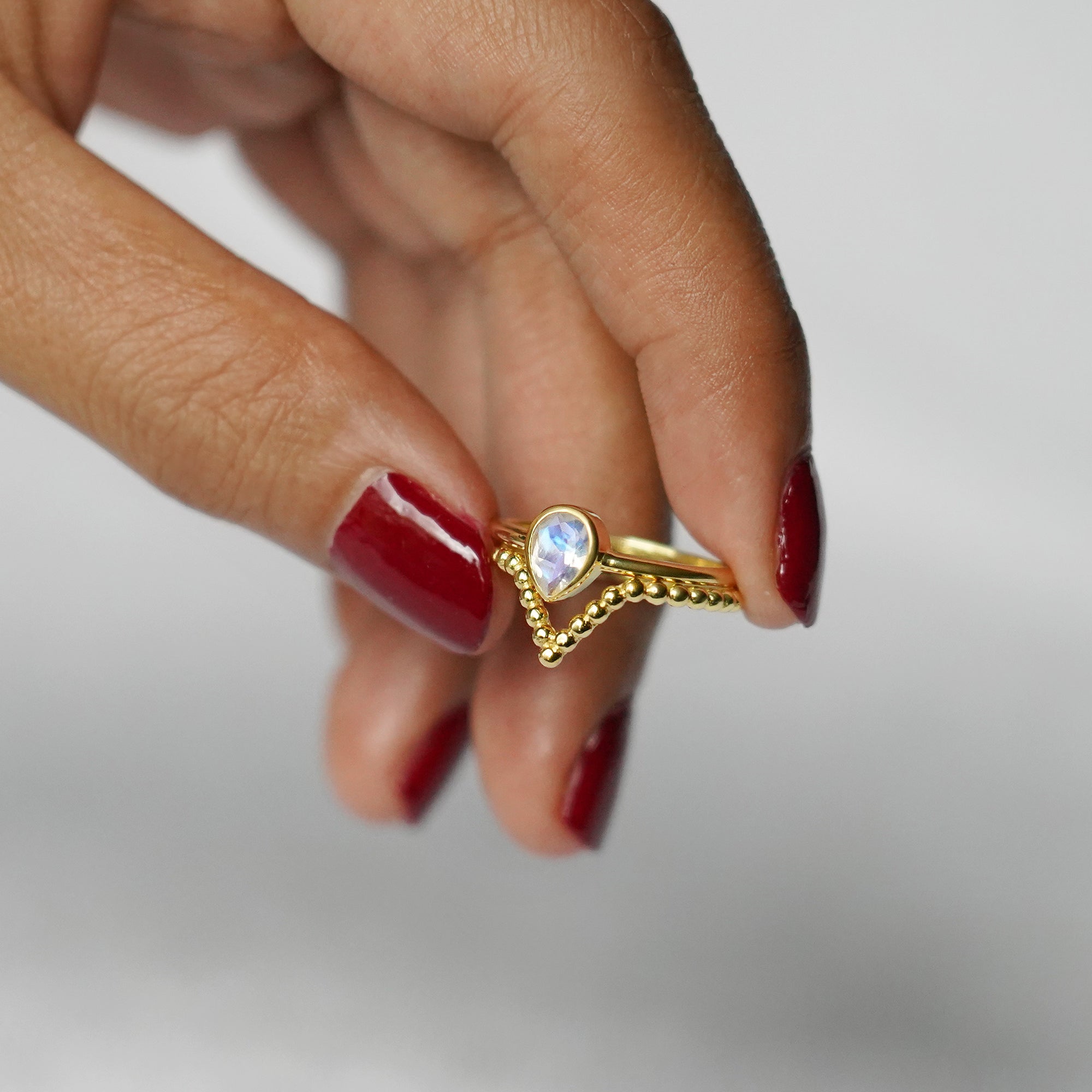 Giri Chevron Dotted Ring - Solid 14K Yellow Gold | BITS OF BALI JEWELRY