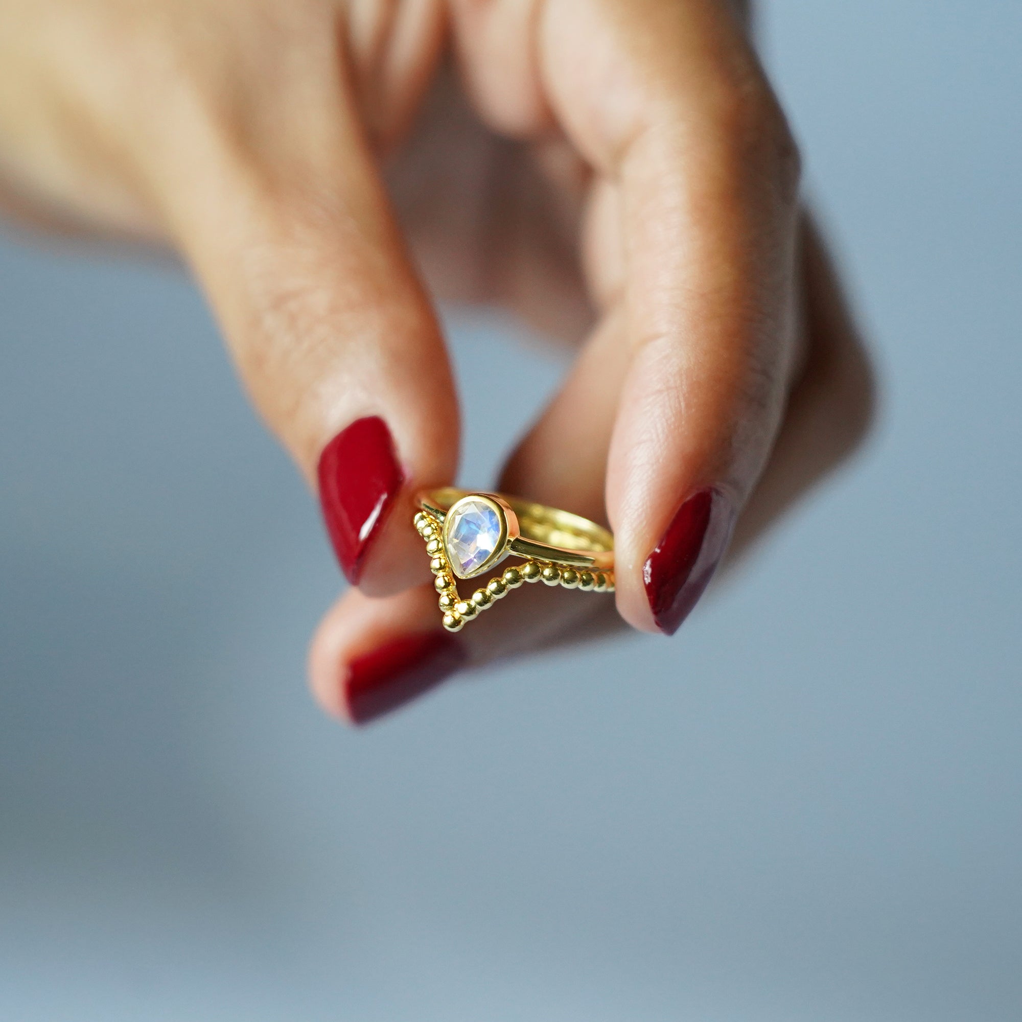 Giri Chevron Dotted Ring - Solid 14K Yellow Gold | BITS OF BALI JEWELRY