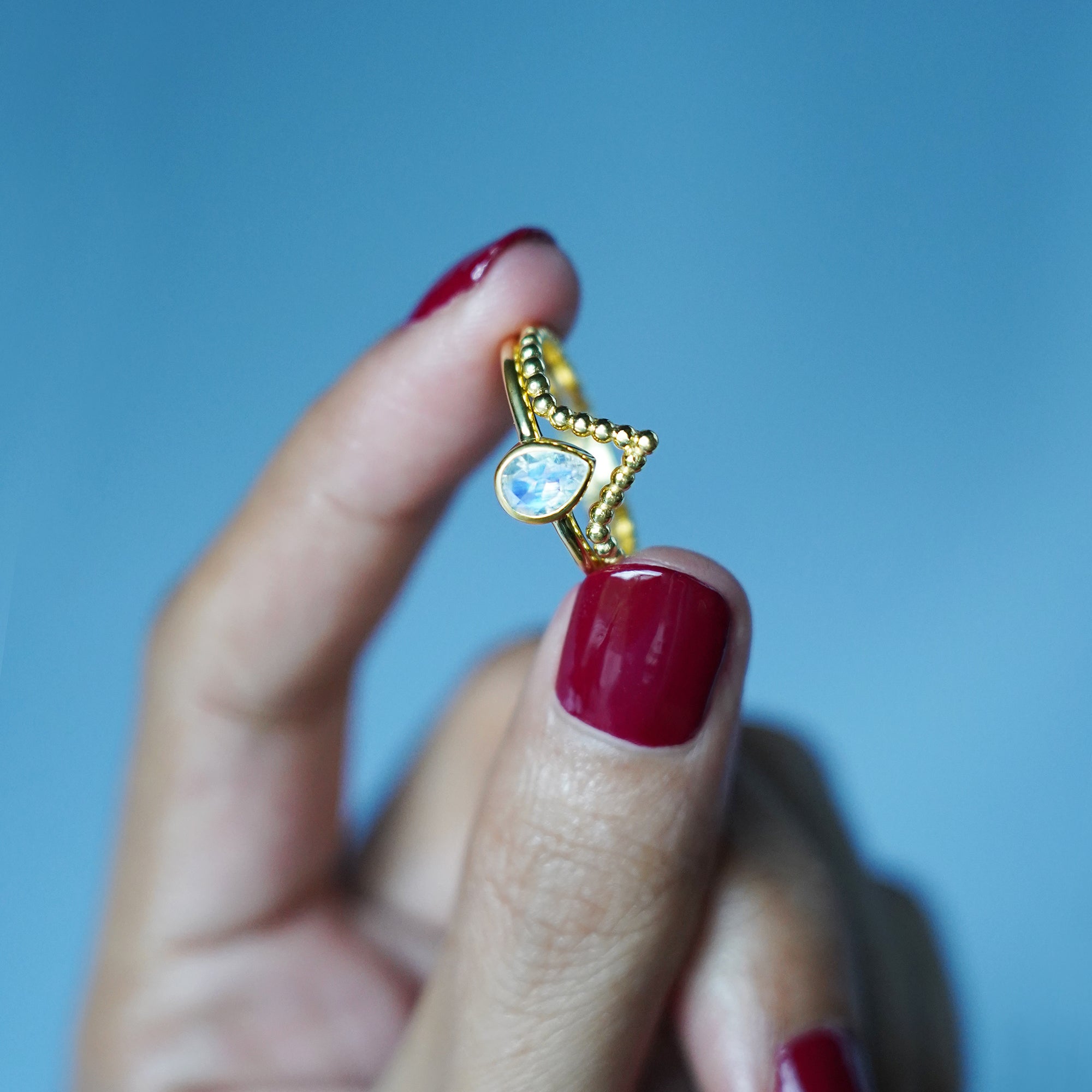 Giri Chevron Dotted Ring - Solid 14K Yellow Gold | BITS OF BALI JEWELRY