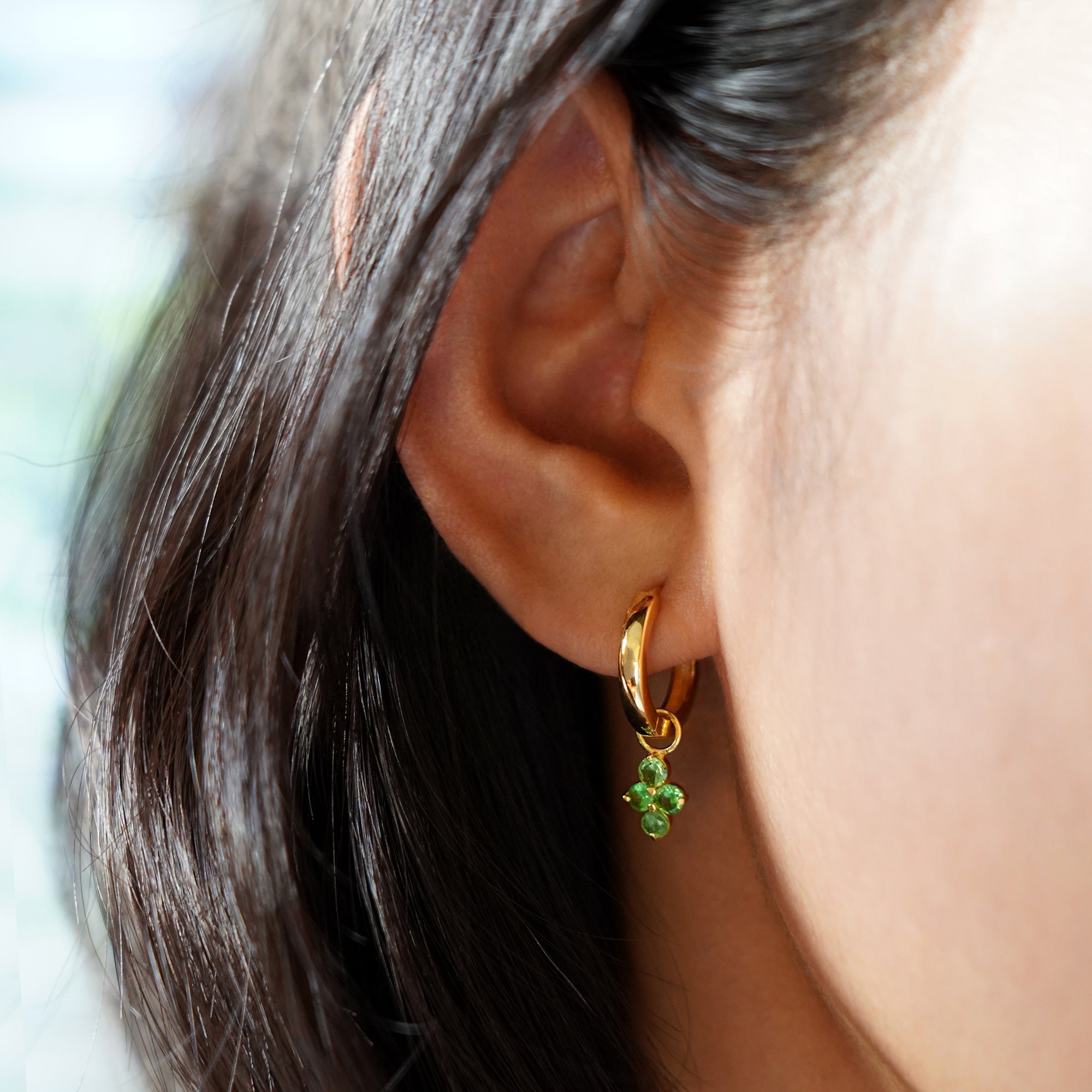 Ibu Huggies Earrings With Tsavorite Charms | BITS OF BALI JEWELRY