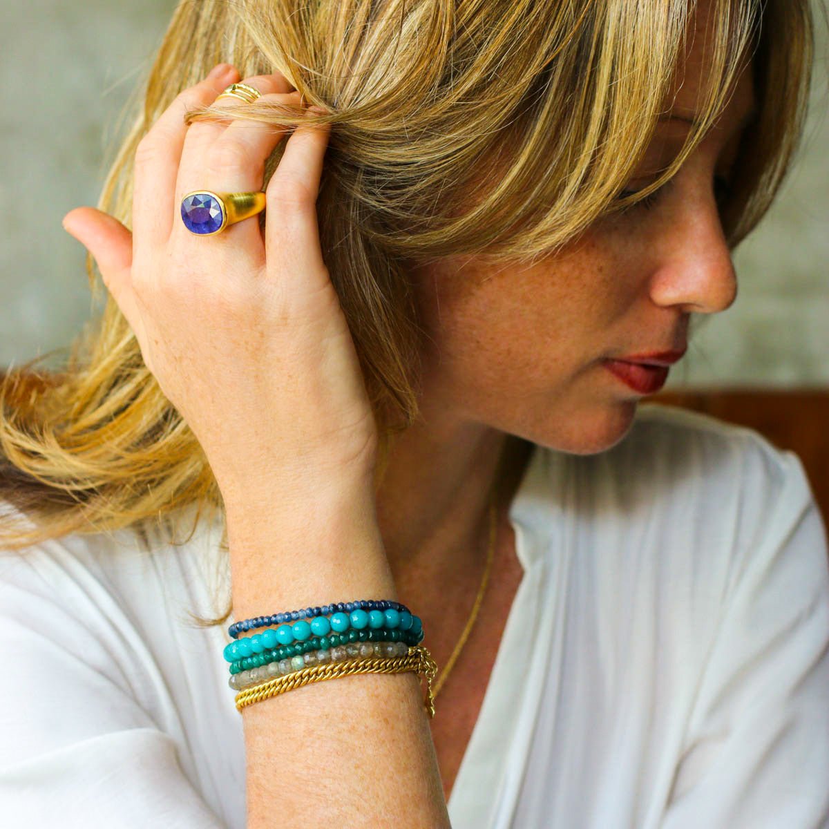 Nirmala Bead Bracelet With Frangipani - Blue Sapphire | BITS OF BALI JEWELRY