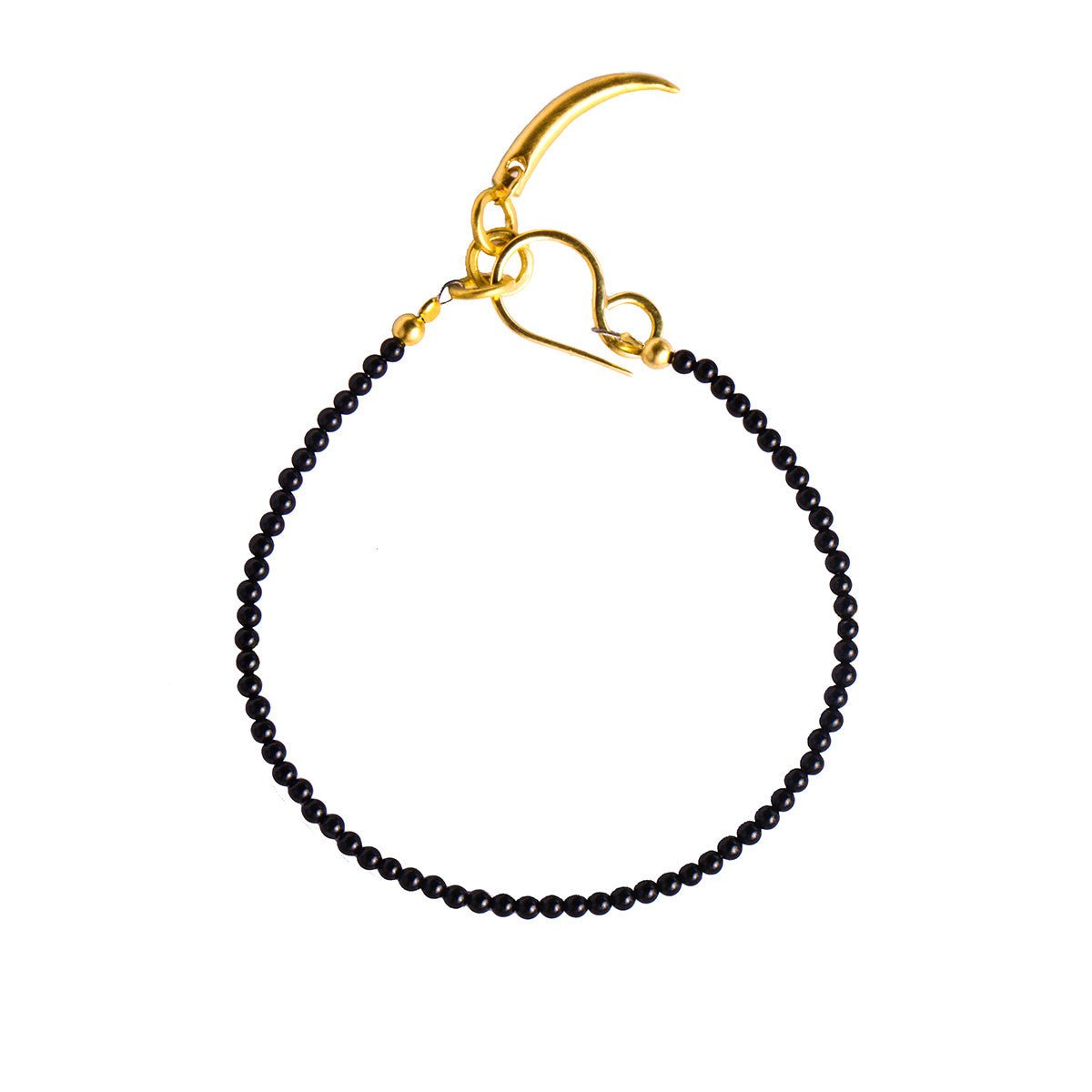 Nirmala Tiny Bead Bracelet With Frangipani - Black Onyx | BITS OF BALI JEWELRY