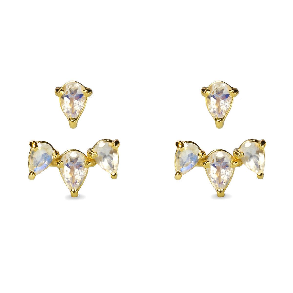 Ibu Baskara Ear Jackets - Rainbow Moonstone | BITS OF BALI JEWELRY