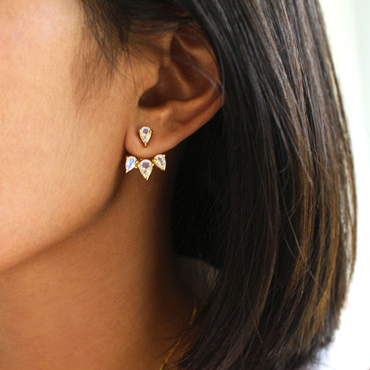 Ibu Baskara Ear Jackets - Rainbow Moonstone | BITS OF BALI JEWELRY