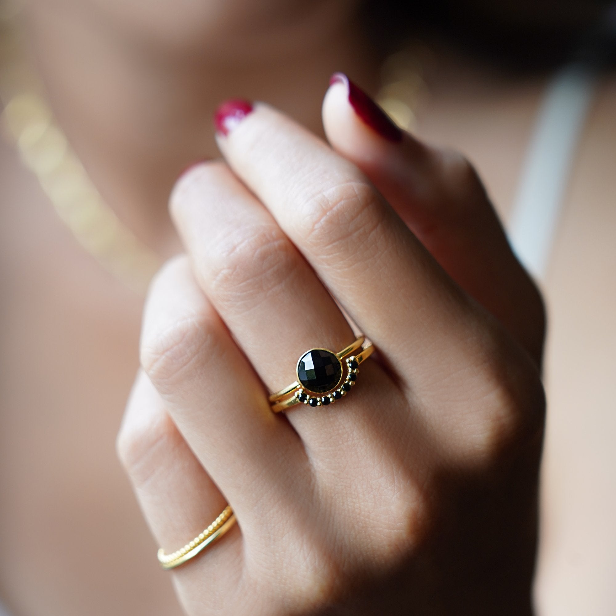 Tara Half Circle Ring - Black Spinel | BITS OF BALI JEWELRY