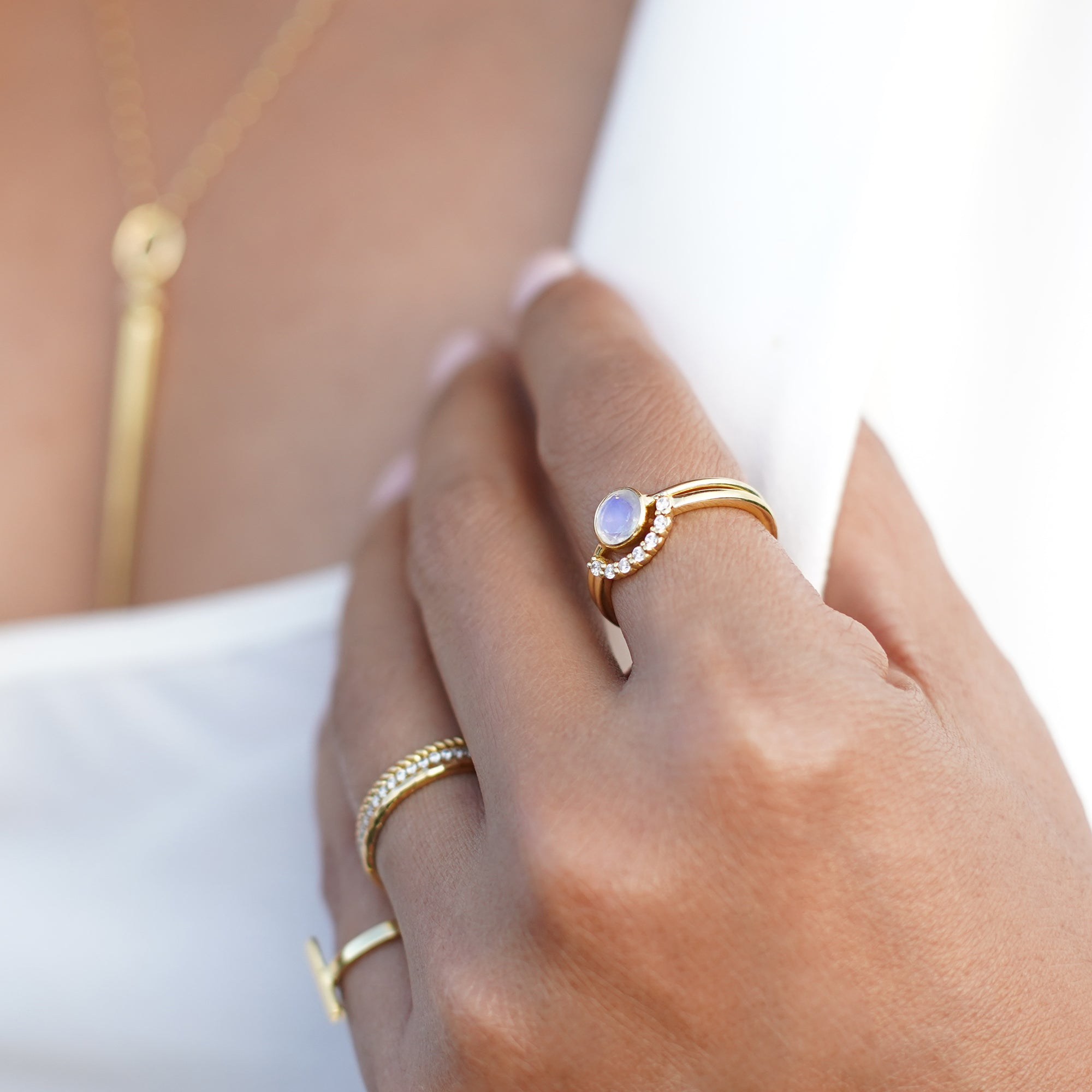 Tara Half Circle Ring - White Cubic Zircona | BITS OF BALI JEWELRY