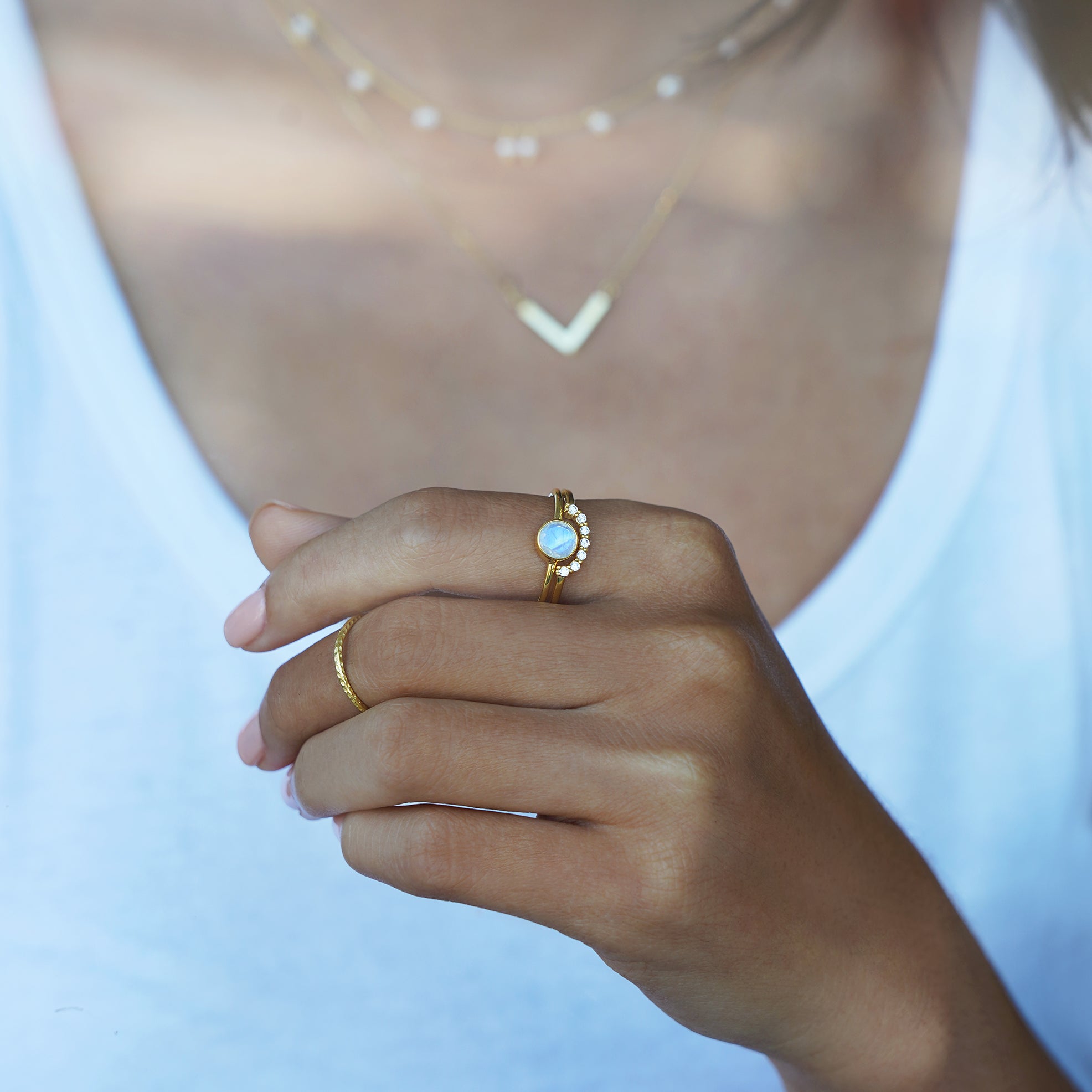 Tara Half Circle Ring - White Cubic Zircona | BITS OF BALI JEWELRY