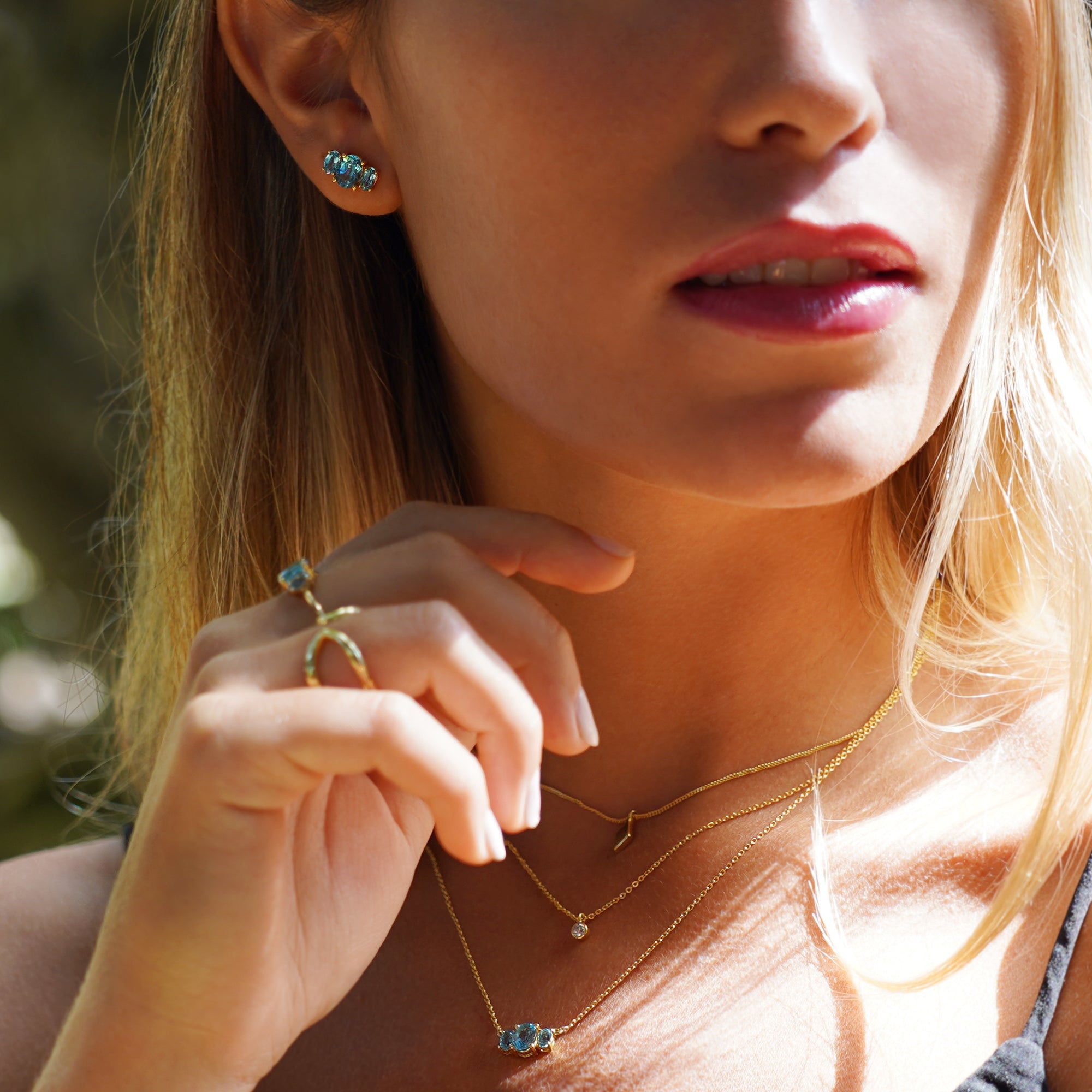 Trio Stone Earrings - Blue Topaz | BITS OF BALI JEWELRY