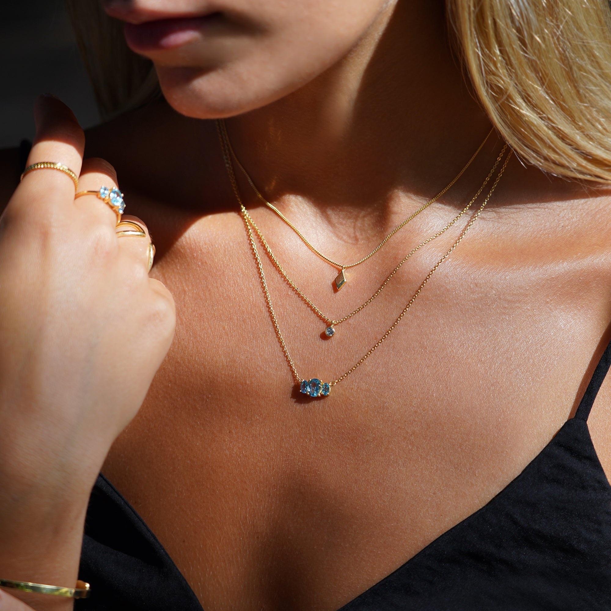 Trio Stone Necklace - Blue Topaz | BITS OF BALI JEWELRY