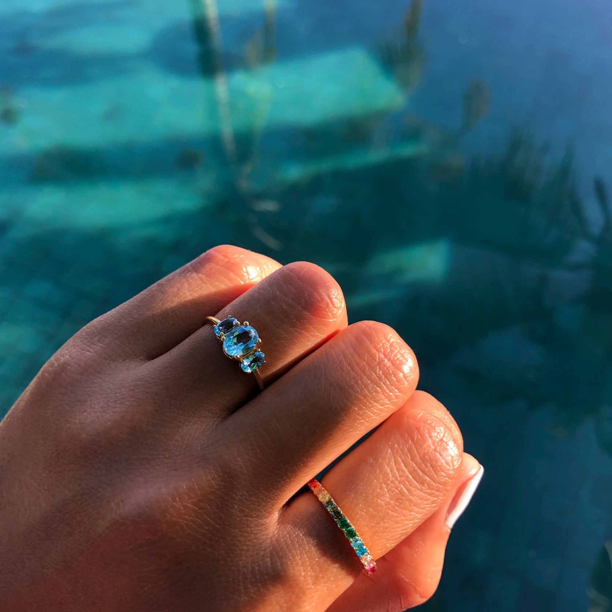 Trio Stone Ring - Blue Topaz | BITS OF BALI JEWELRY