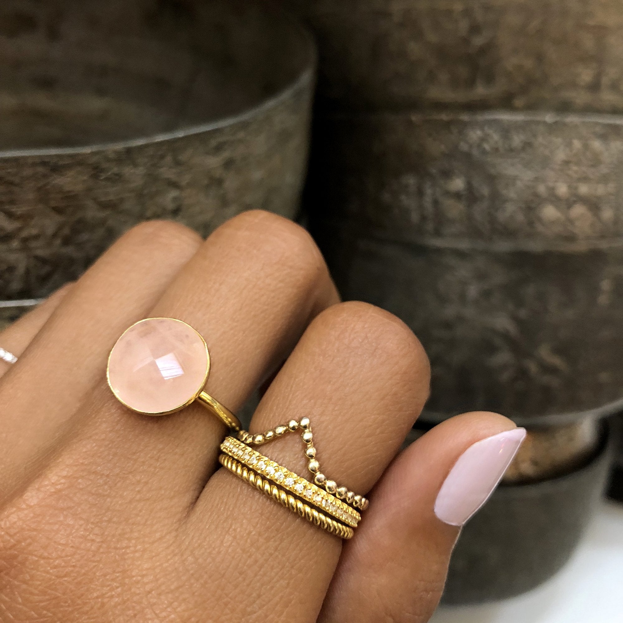 Vira Bold Ring - Round Rose Quartz | BITS OF BALI JEWELRY