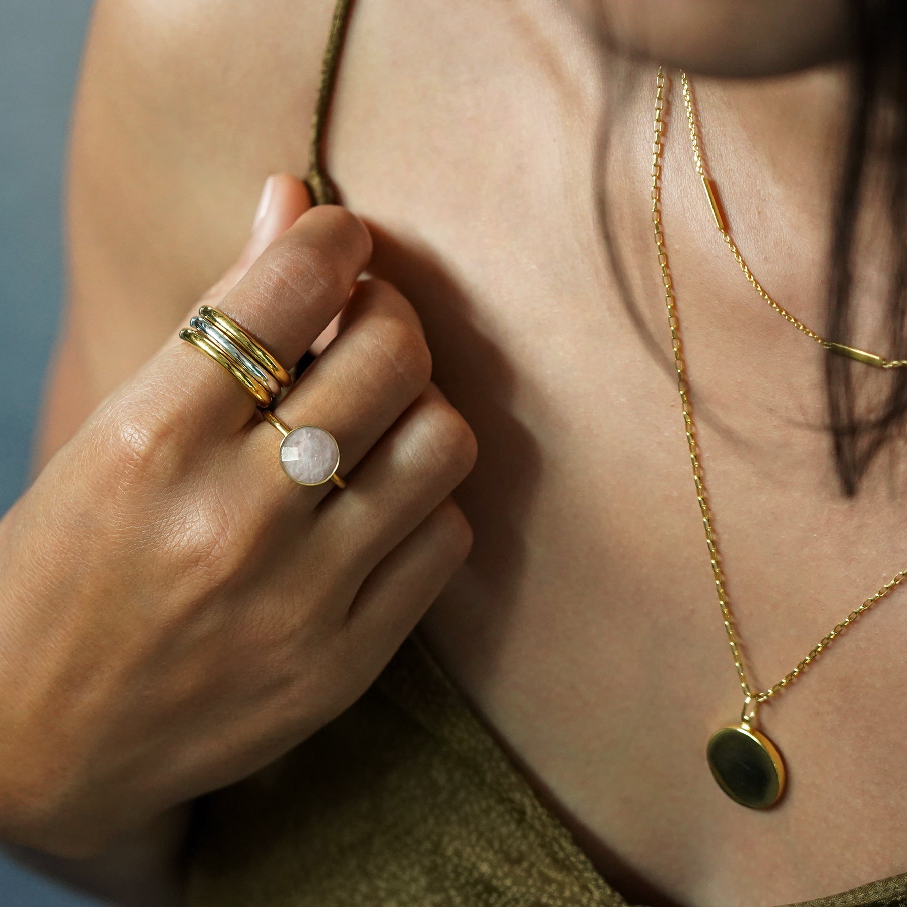 Vira Bold Ring - Round Rose Quartz | BITS OF BALI JEWELRY