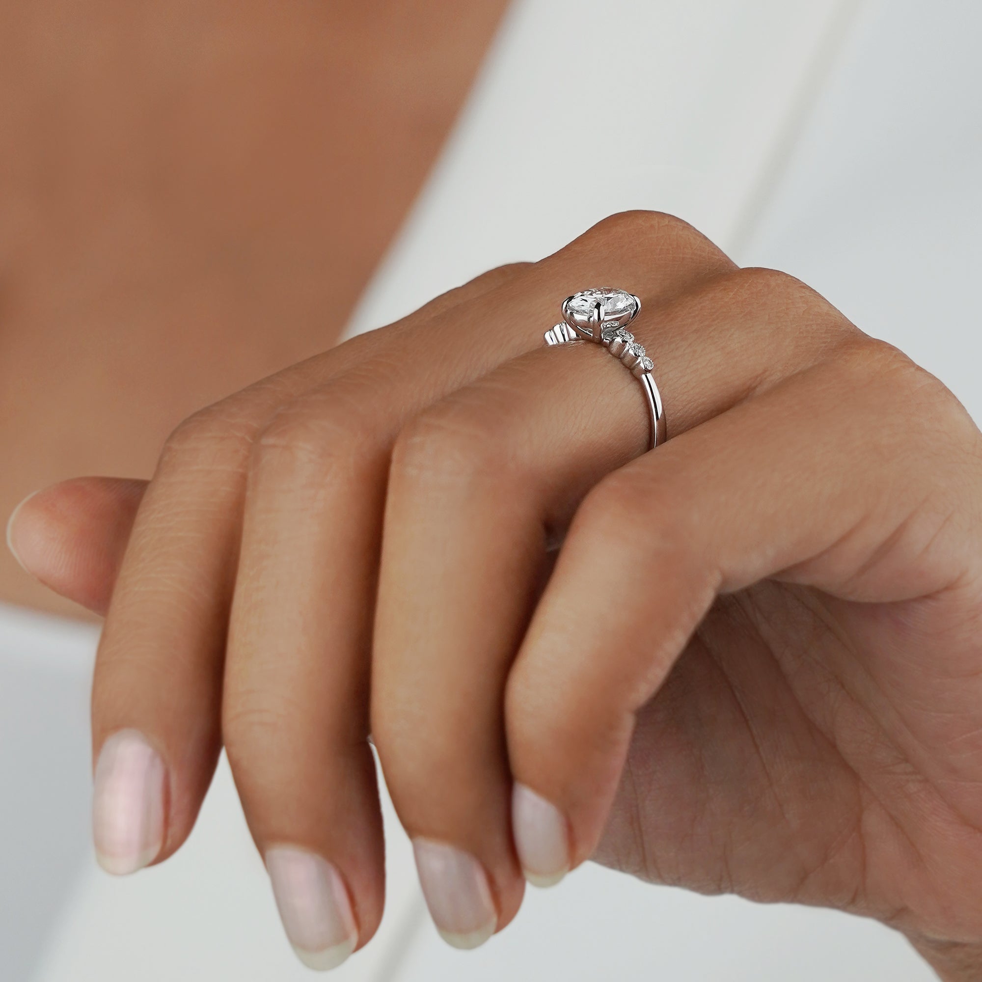1.15 Carat Oval Diamond Ring - Solid 14K White Gold | BITS OF BALI JEWELRY