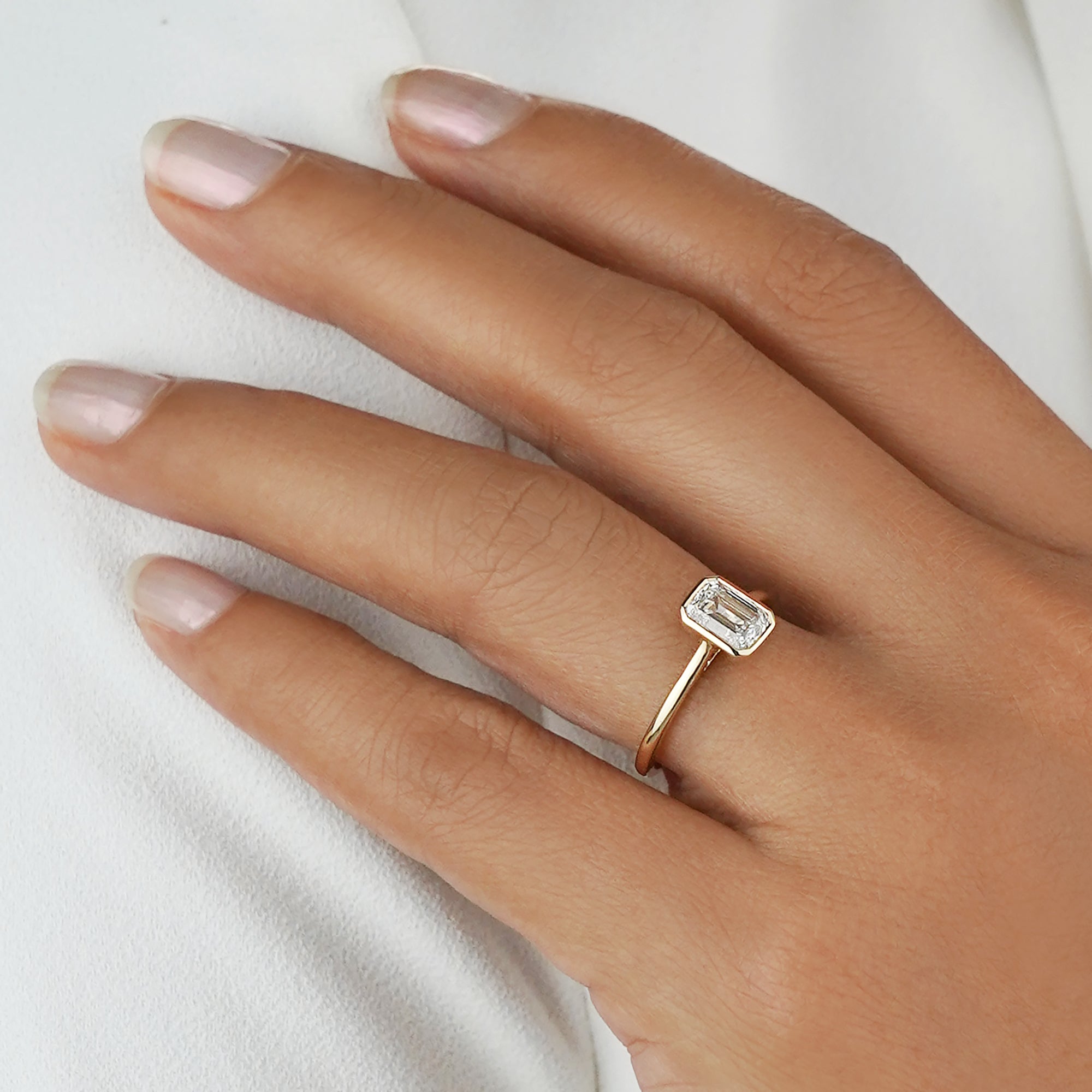 1.13 Carat Emerald Bezel Diamond Ring - Solid 14K Yellow Gold | BITS OF BALI JEWELRY