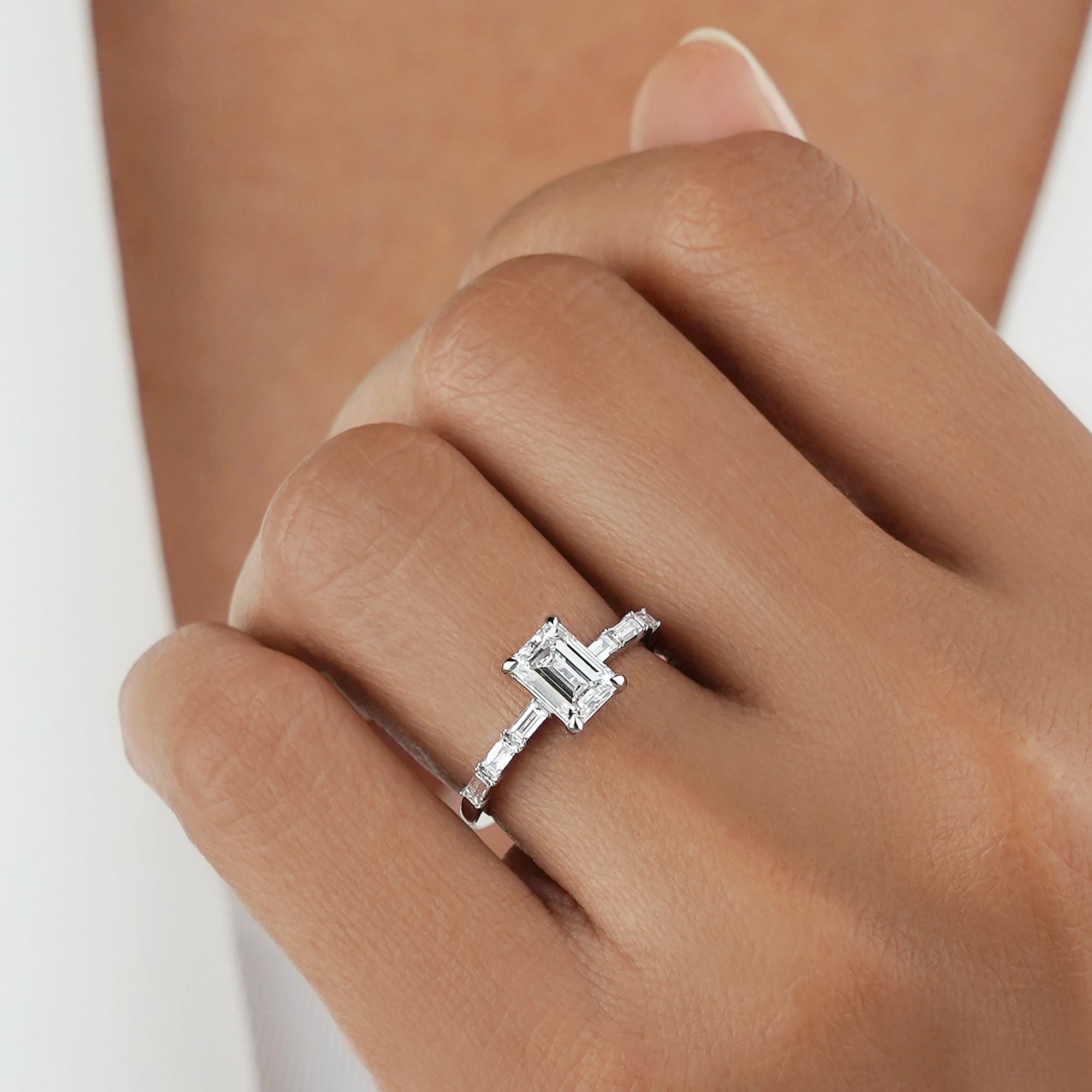 1.51 Carat Emerald Diamond Ring - Solid 14K White Gold | BITS OF BALI JEWELRY