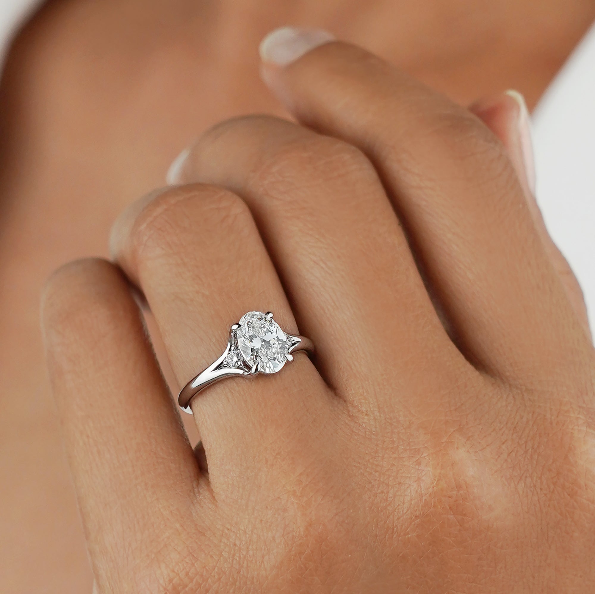 1.48 Carat Oval Diamonds Ring - Solid 14K White Gold | BITS OF BALI JEWELRY