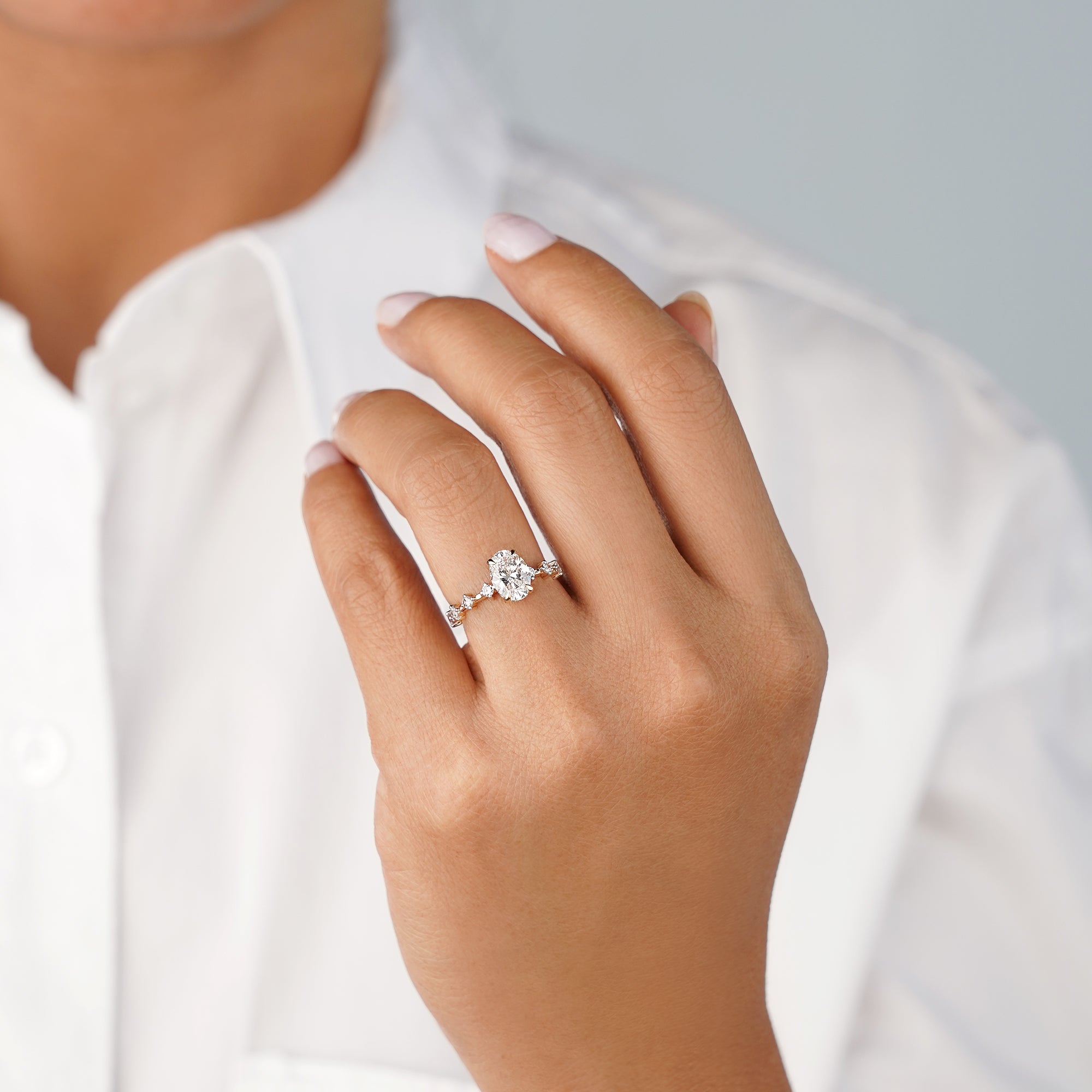 1.9 Carat Oval Lab-grown Distance Diamonds - Solid 14K Yellow Gold
