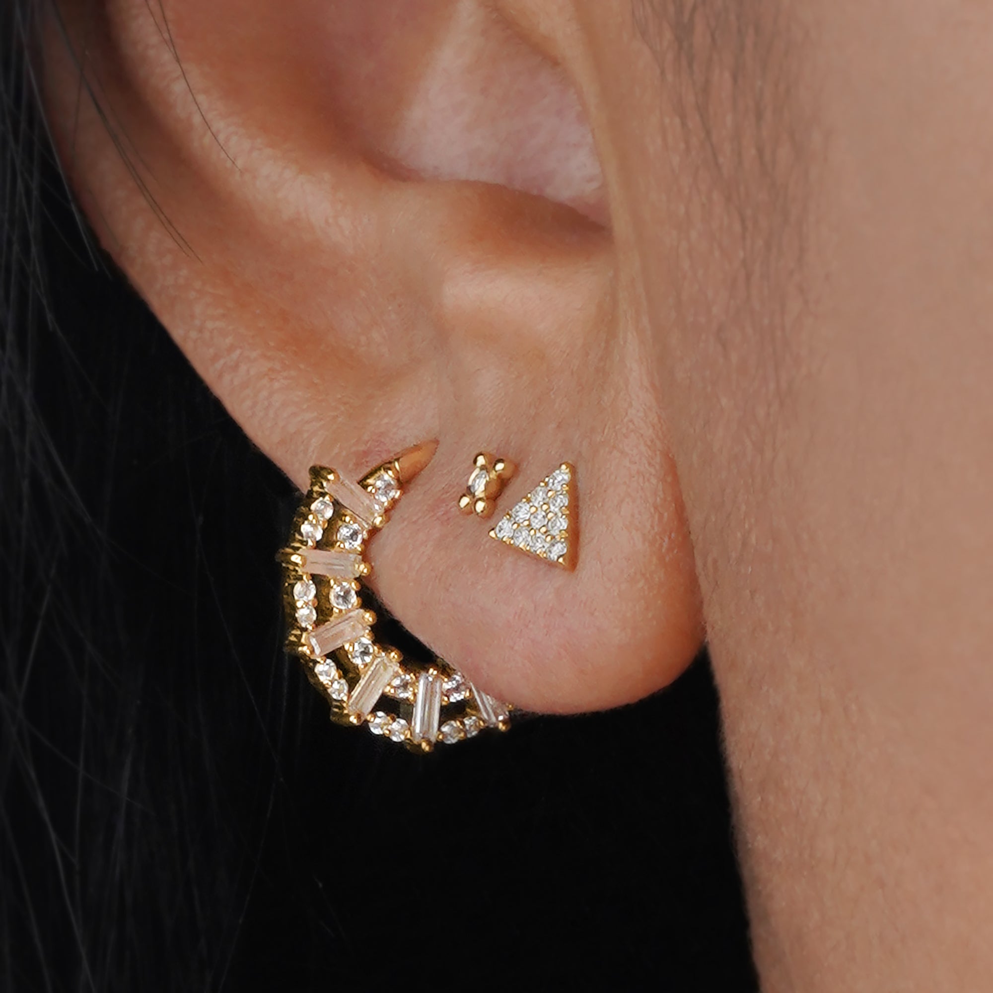 White Sapphire Luxe Clicker Earring - Solid 14K Yellow Gold
